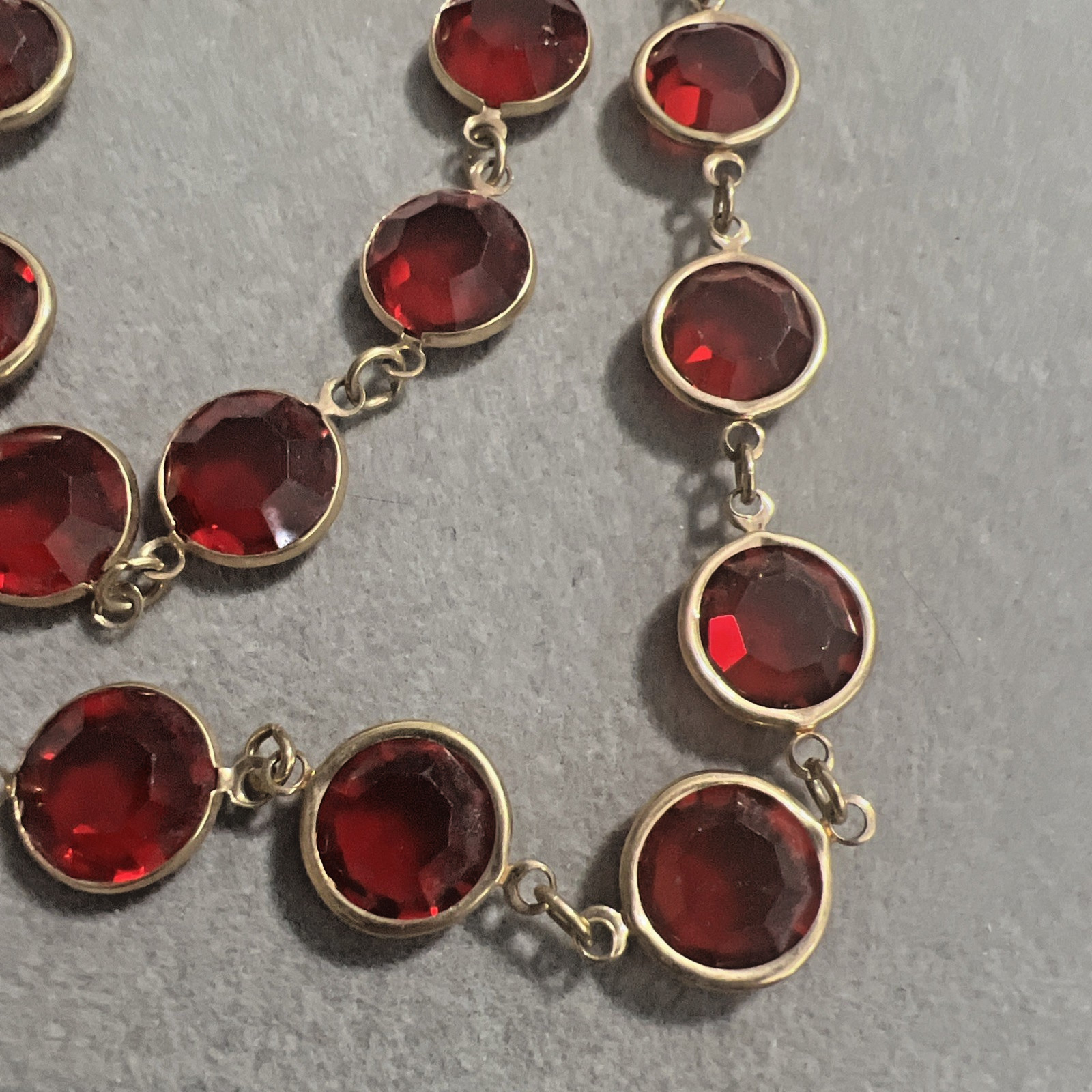 Vintage Swarovski Red Crystal Bezel Set Necklace 34”