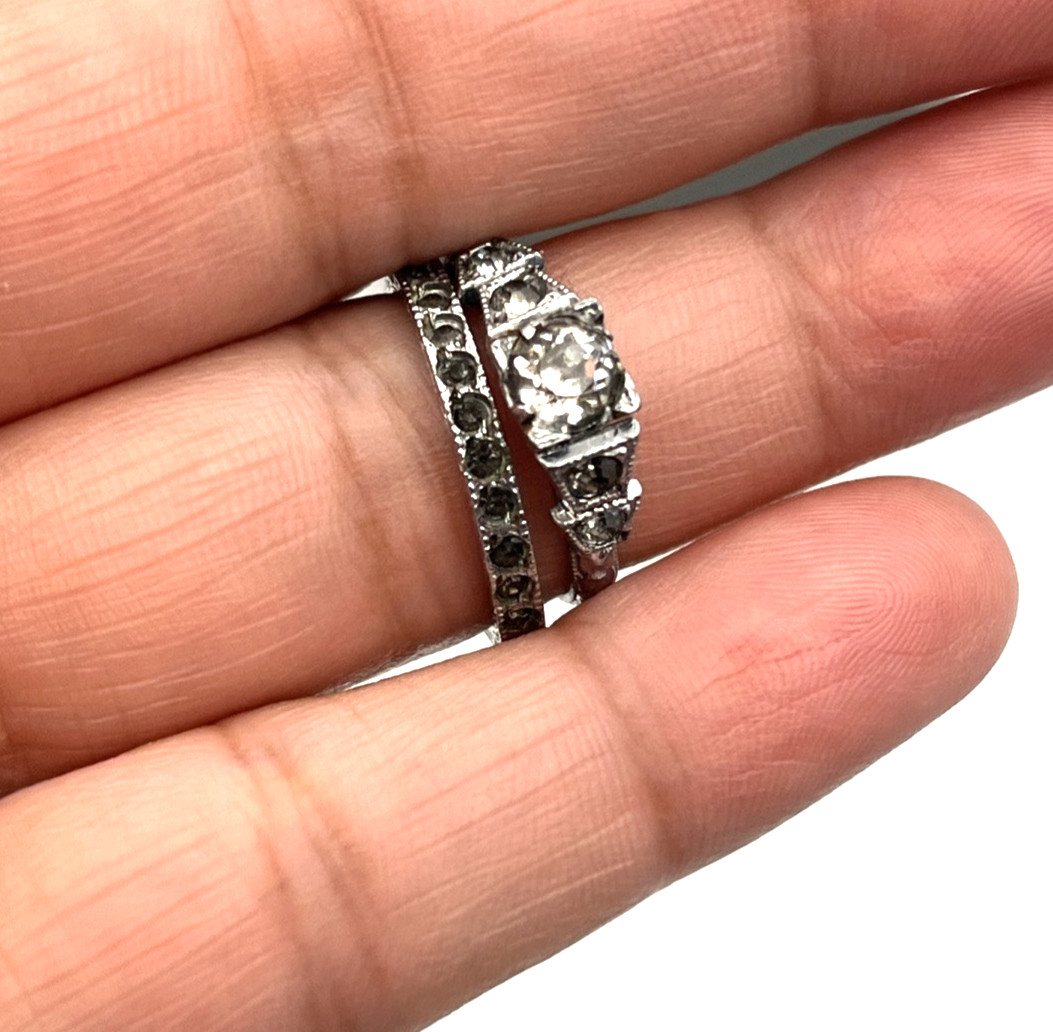 Vintage Little Nemo Paste Stone Ring Set Silver Tone Size 4.75 – 6