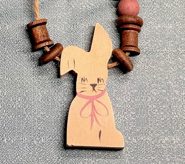 Vintage 90s Easter Bunny Wooden Handmade Necklace Easter Eggs Village Collect