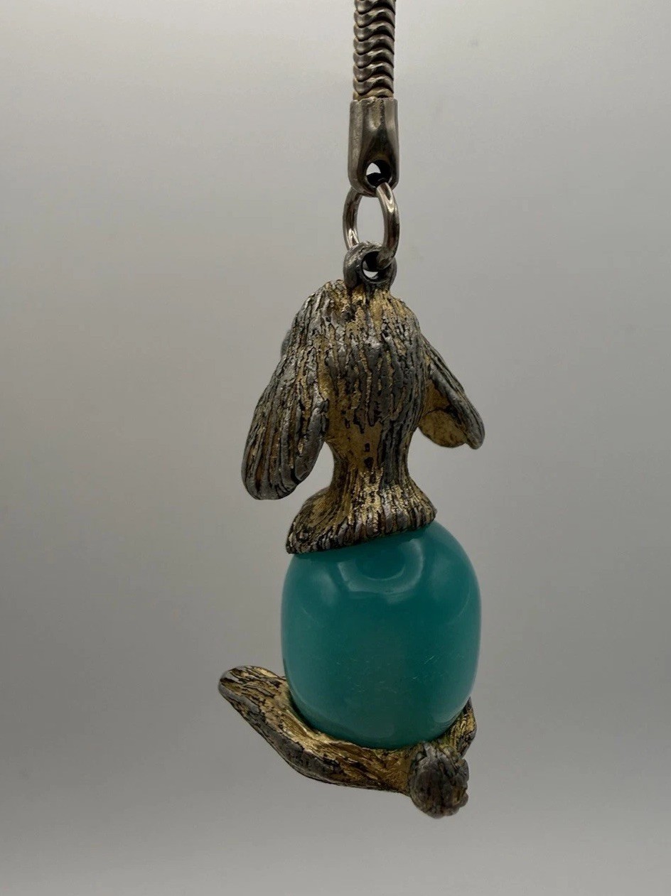 Vintage EDLEE Jelly Belly Poodle Keychain Turquoise Blue Bead Dog Mid-Century