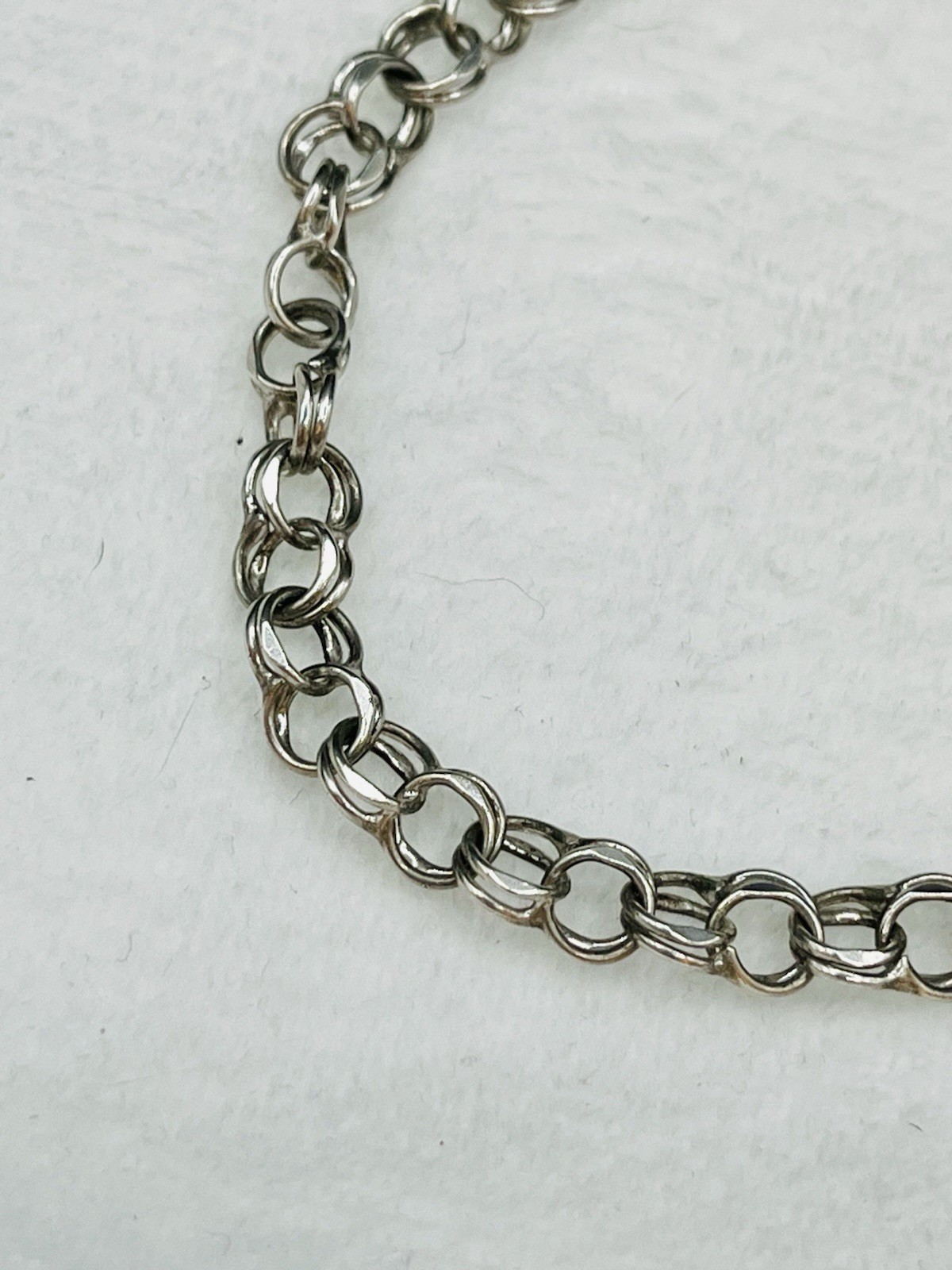 Vintage Sterling Silver Starter Charm Bracelet 6mm Double Link Chain 7.25”