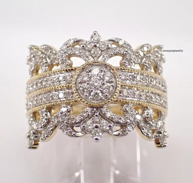 1.50Ct Round Cut Real Moissanite Cocktail Engagement Ring 14K Yellow Gold Plated