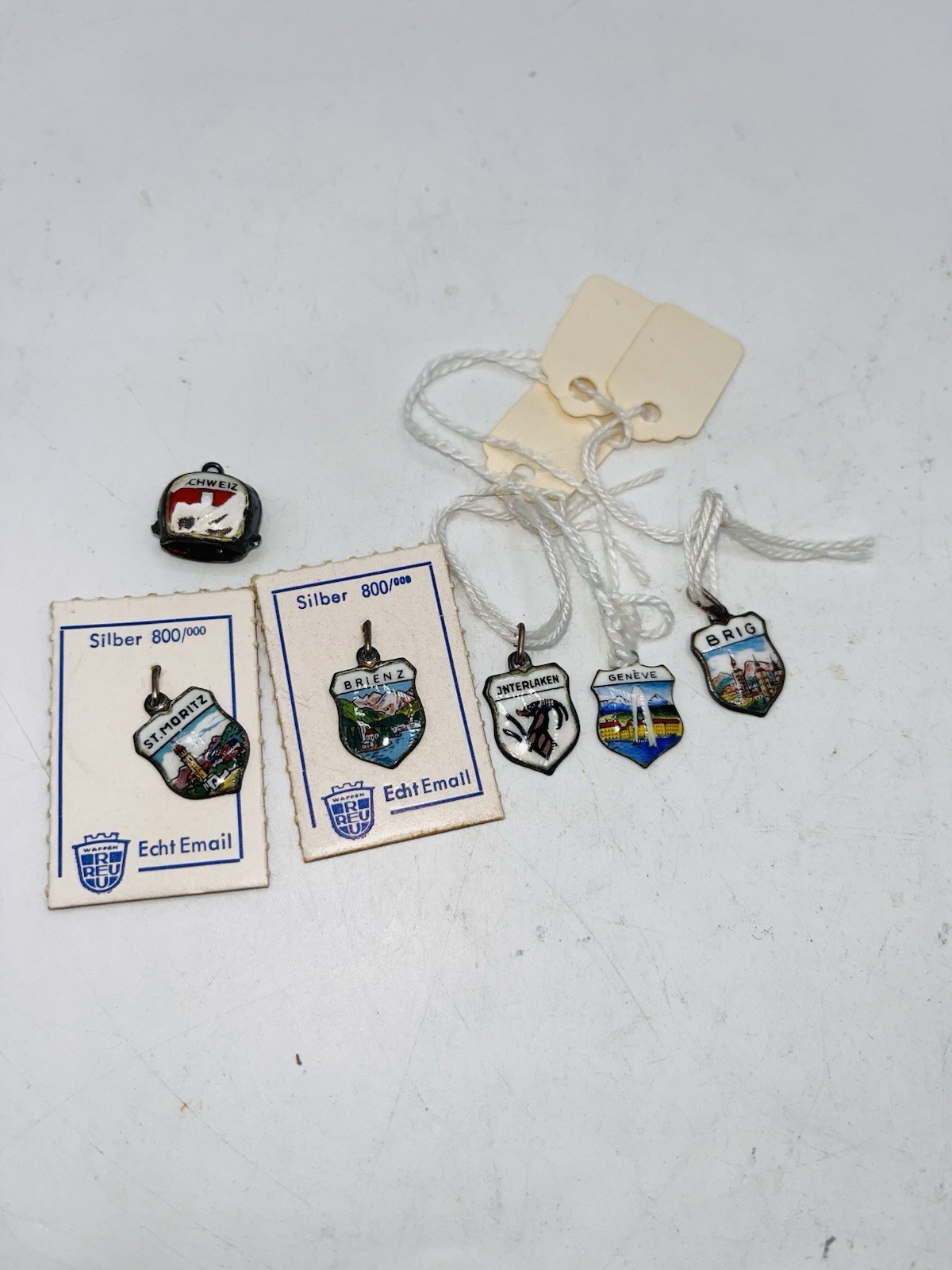 vintage – Silver Travel Shields – Vintage – ENAMEL CHARMS lot of 6