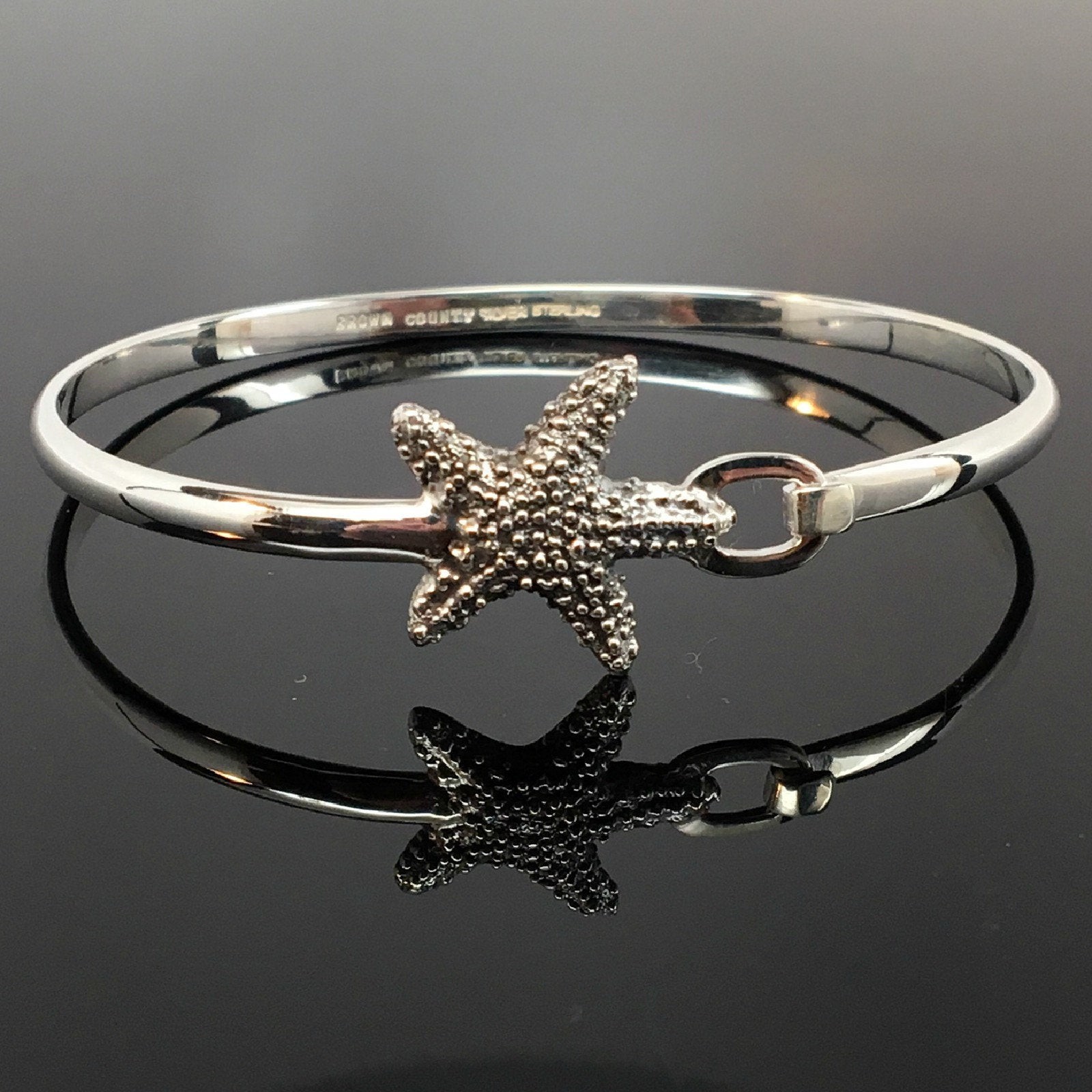 Sterling Silver Starfish Bangle Charm Bracelet Beach Vacation Jewelry 925 New