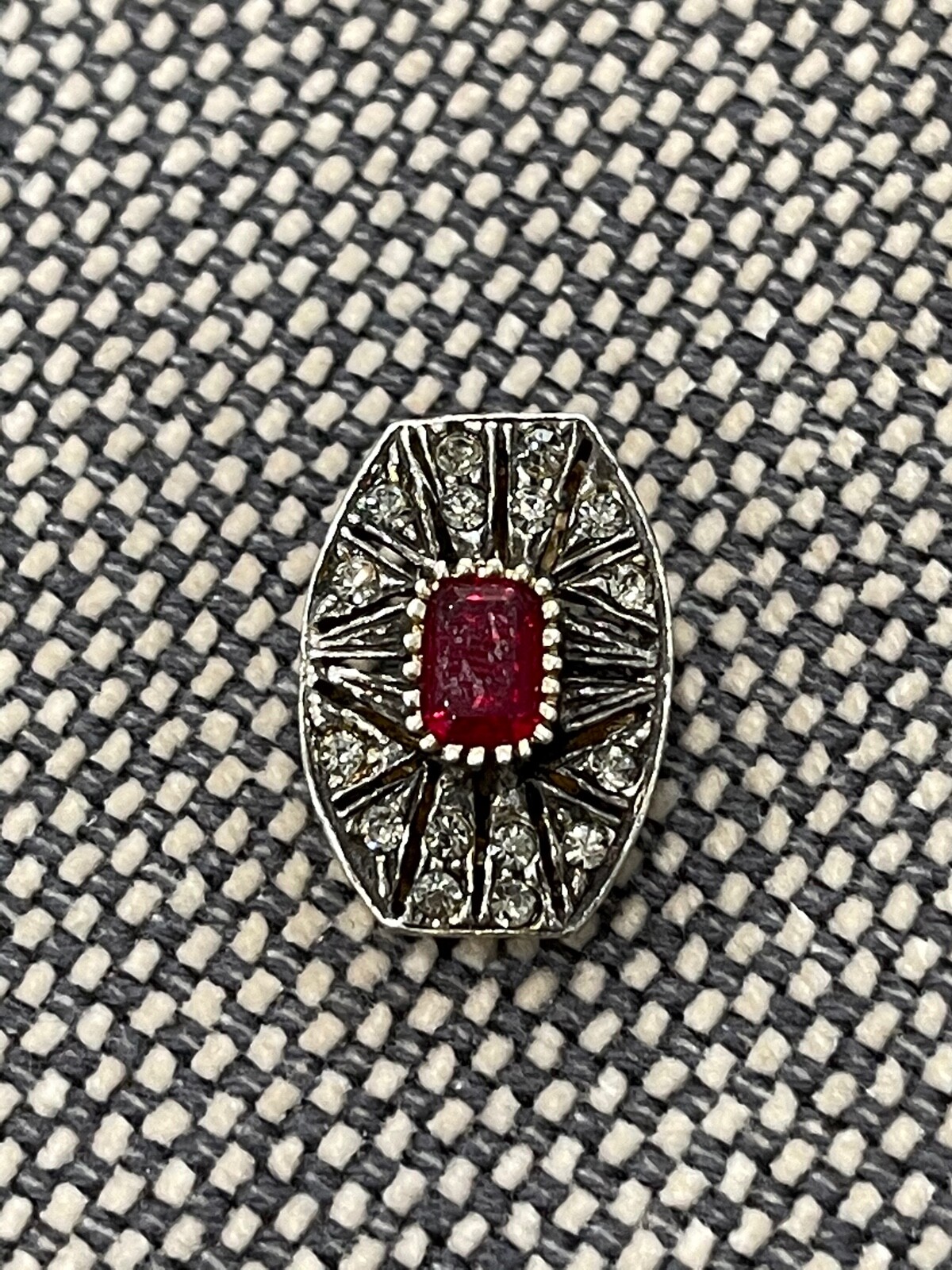 Vtg European 835 Silver Pair of Clip on Earrings w/ Red & Clear Stones Crystals