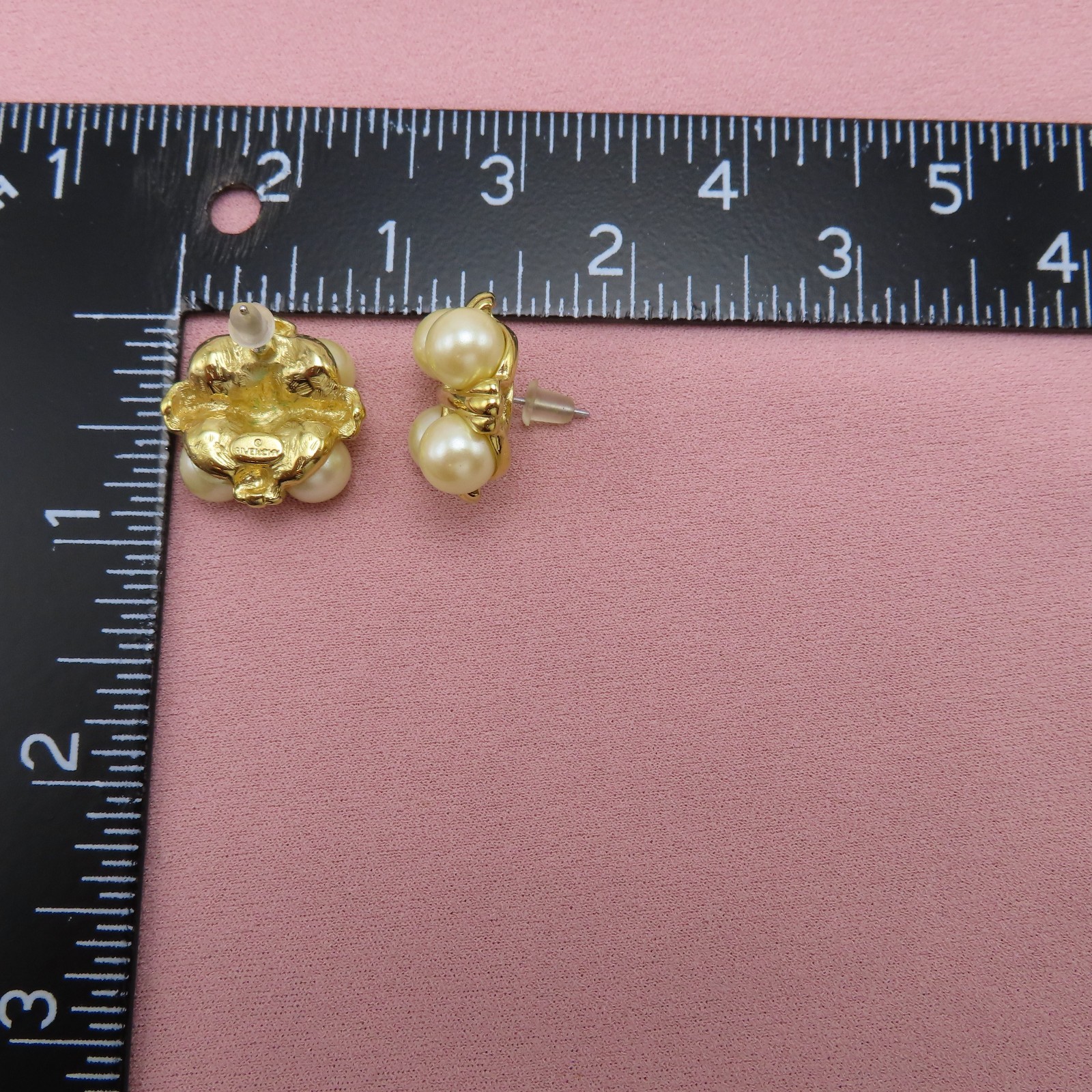 Givenchy Vintage Earrings White Pearl Gold Cross .75 inch Chunky Studs 846f