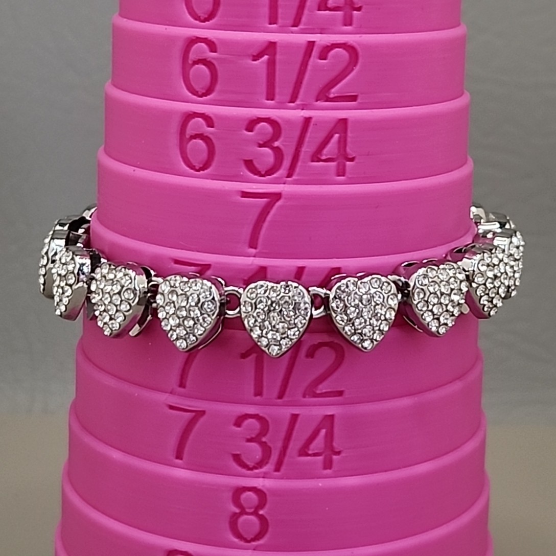 Vintage Heart Bracelet Pave Clear Rhinestones Silver Tone Linked 7.25″