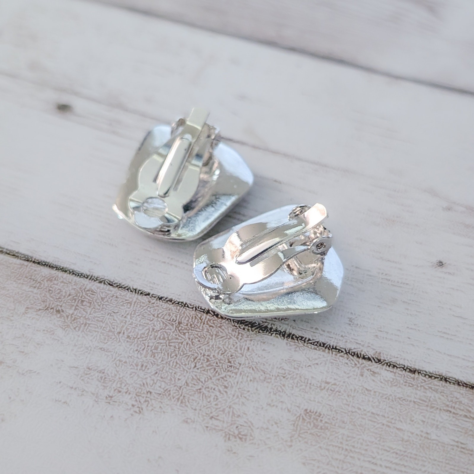 Vintage Clip On Earrings Unusual Statement Purple & Silver Tone Stylish