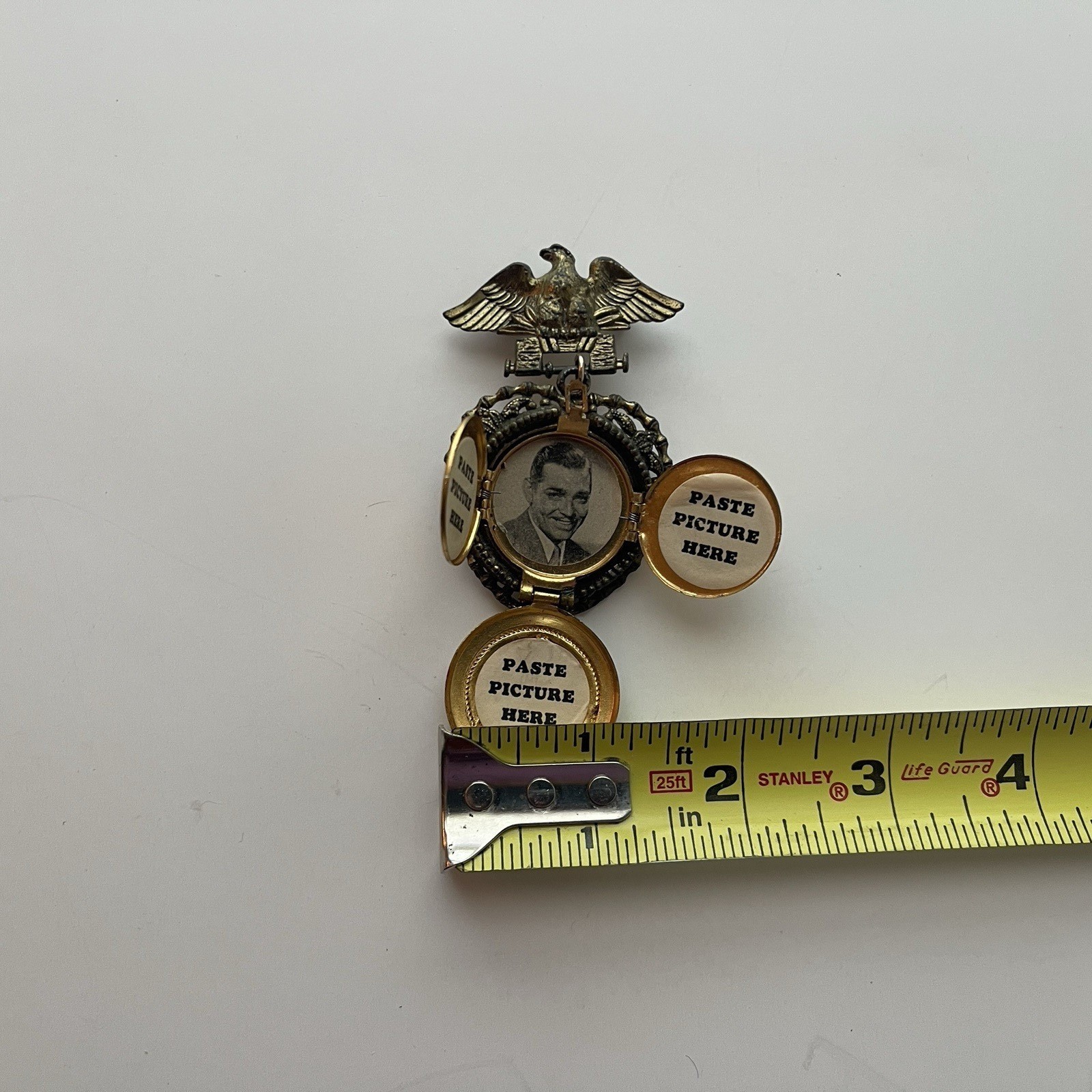 Locket Eagle Military Four Photo Brooch Pin Folding Military Themed Vintage
