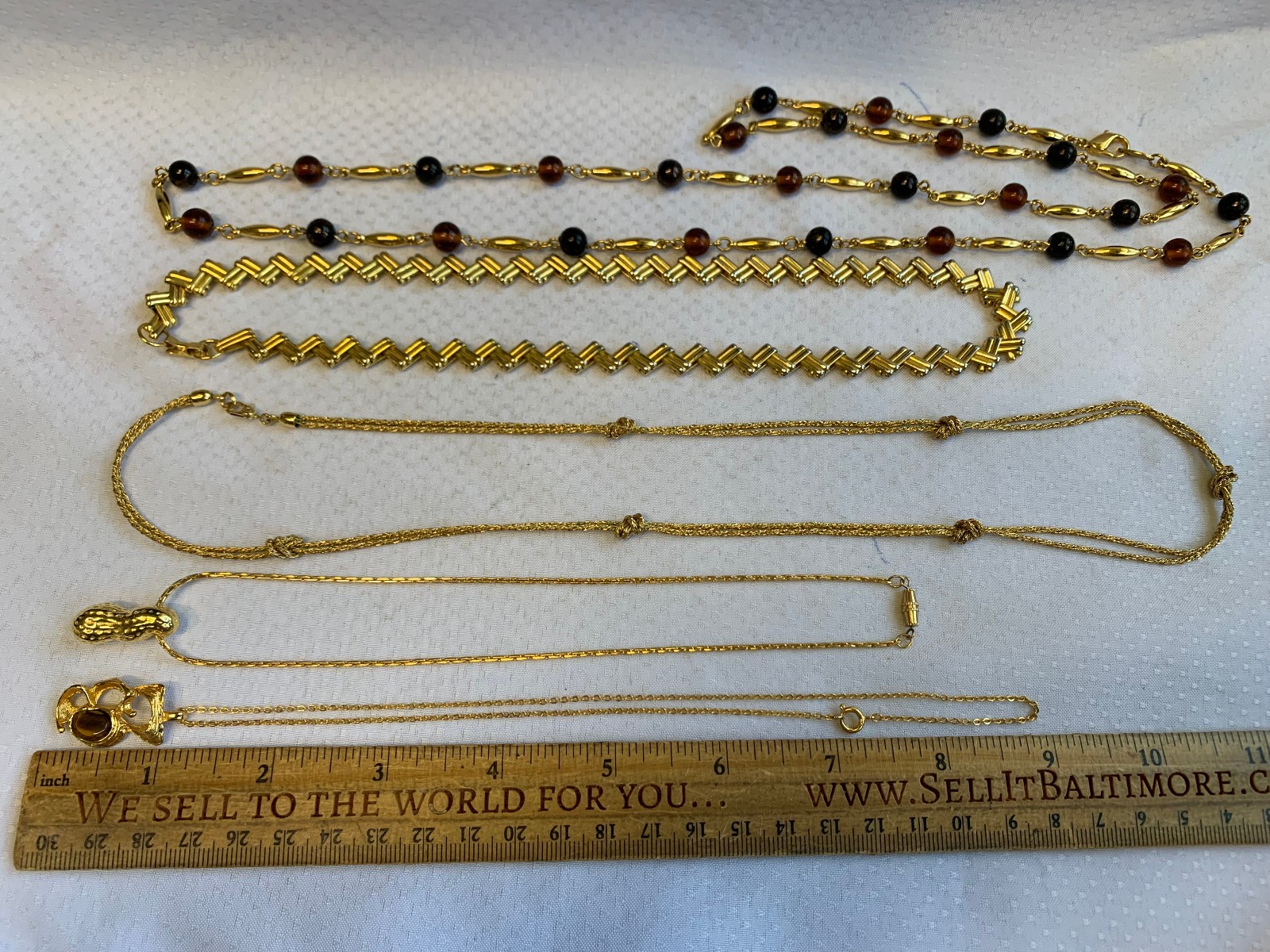 Vtg Costume Jewelry Lot Enamel Tiger’s Eye Faux Amber / Onyx / Gemstones