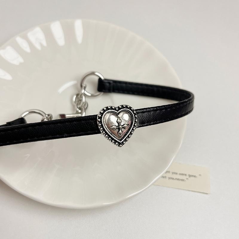 Vintage Flower Heart Pu Leather Choker Necklace Punk Goth Chain Jewelry Gift