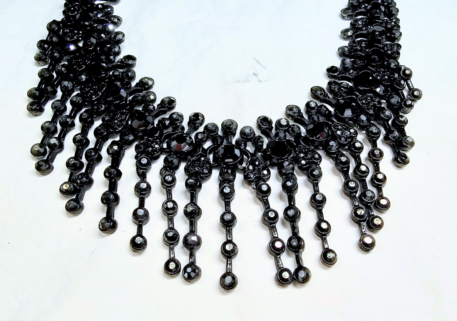 Stunning Vintage Hematite Black Crystal Choker Necklace