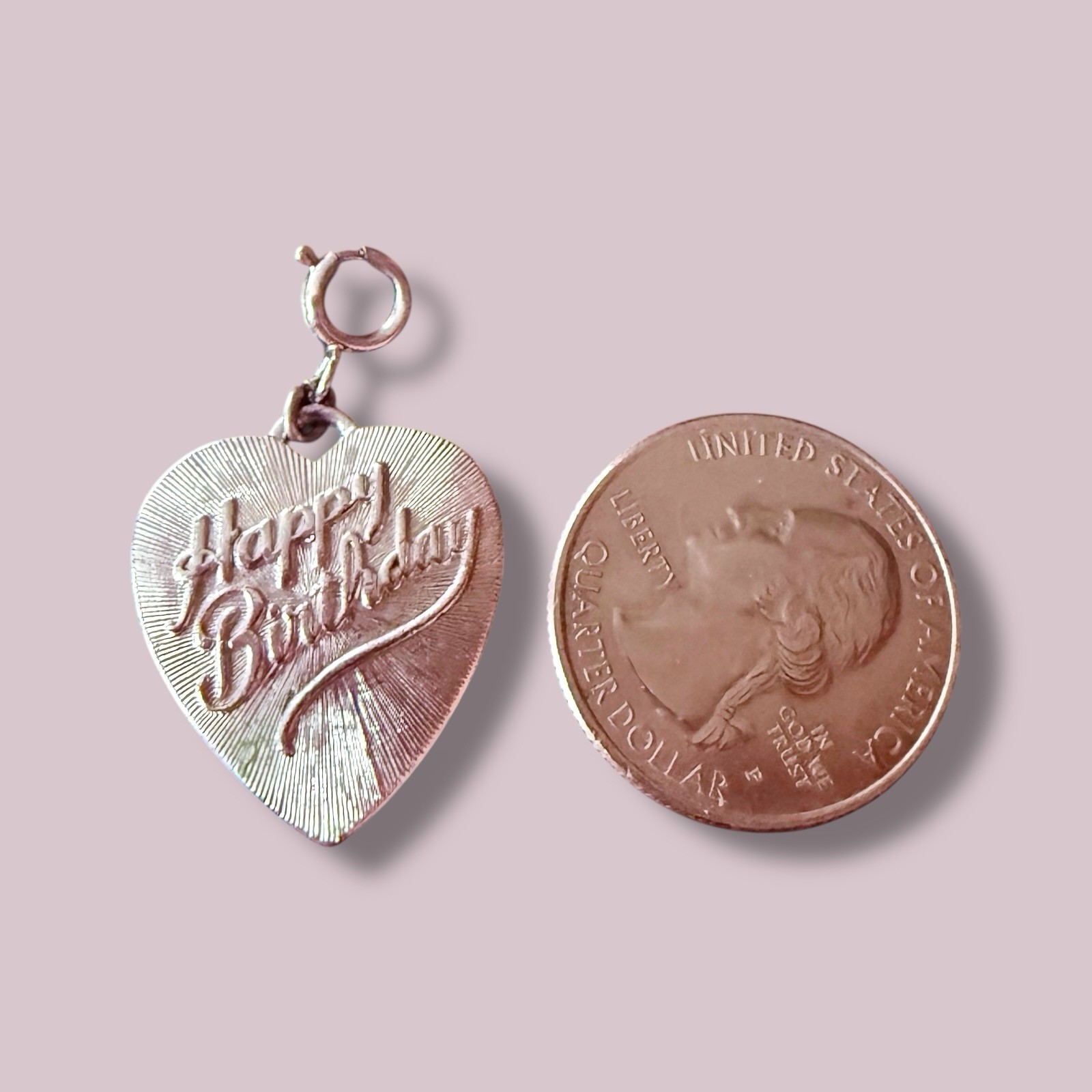 Heart Charm Pendant Silver Tone Happy Birthday Engraved Vintage