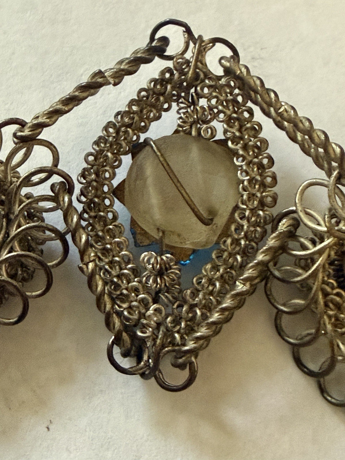 Vintage/Antique Victorian Style Silver Metal Bracelet Aqua Rhinestones No Clasp