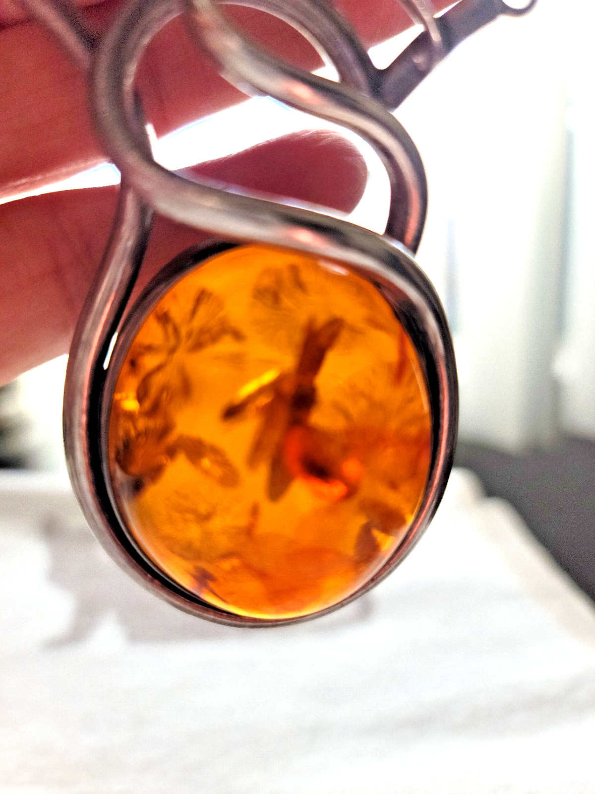 Statement Piece-925 Sterling & LARGE Baltic Amber Cabochon Leather Cord Necklace
