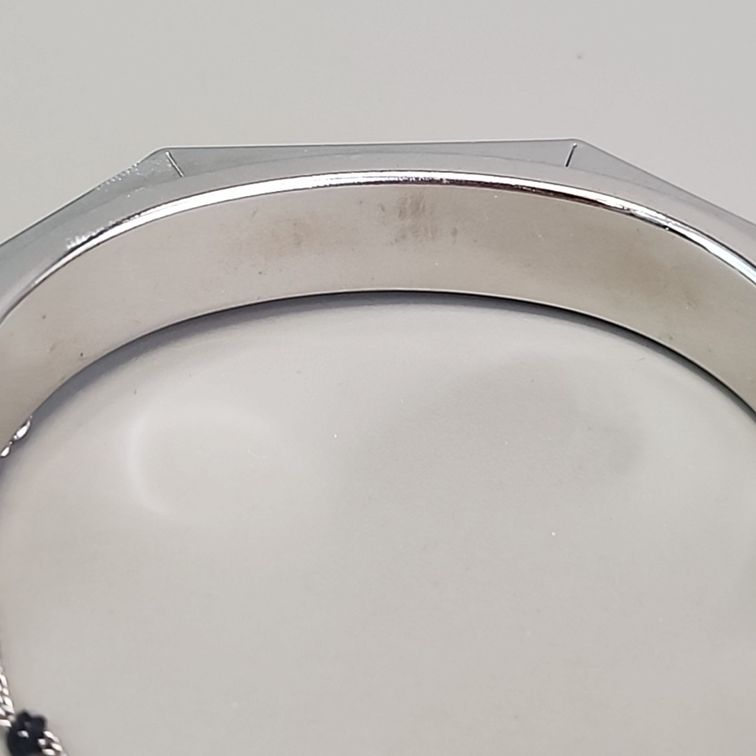 Vintage Hinged Bangle Bracelet Octagon Silver Tone Hong Kong Safety Clasp 6.5″
