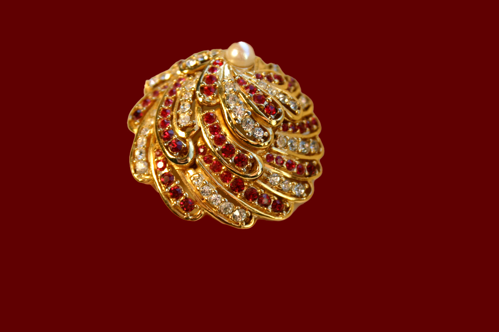 Vintage Boucher Signed Numbered Red and Clear Rhinestone Brooch
