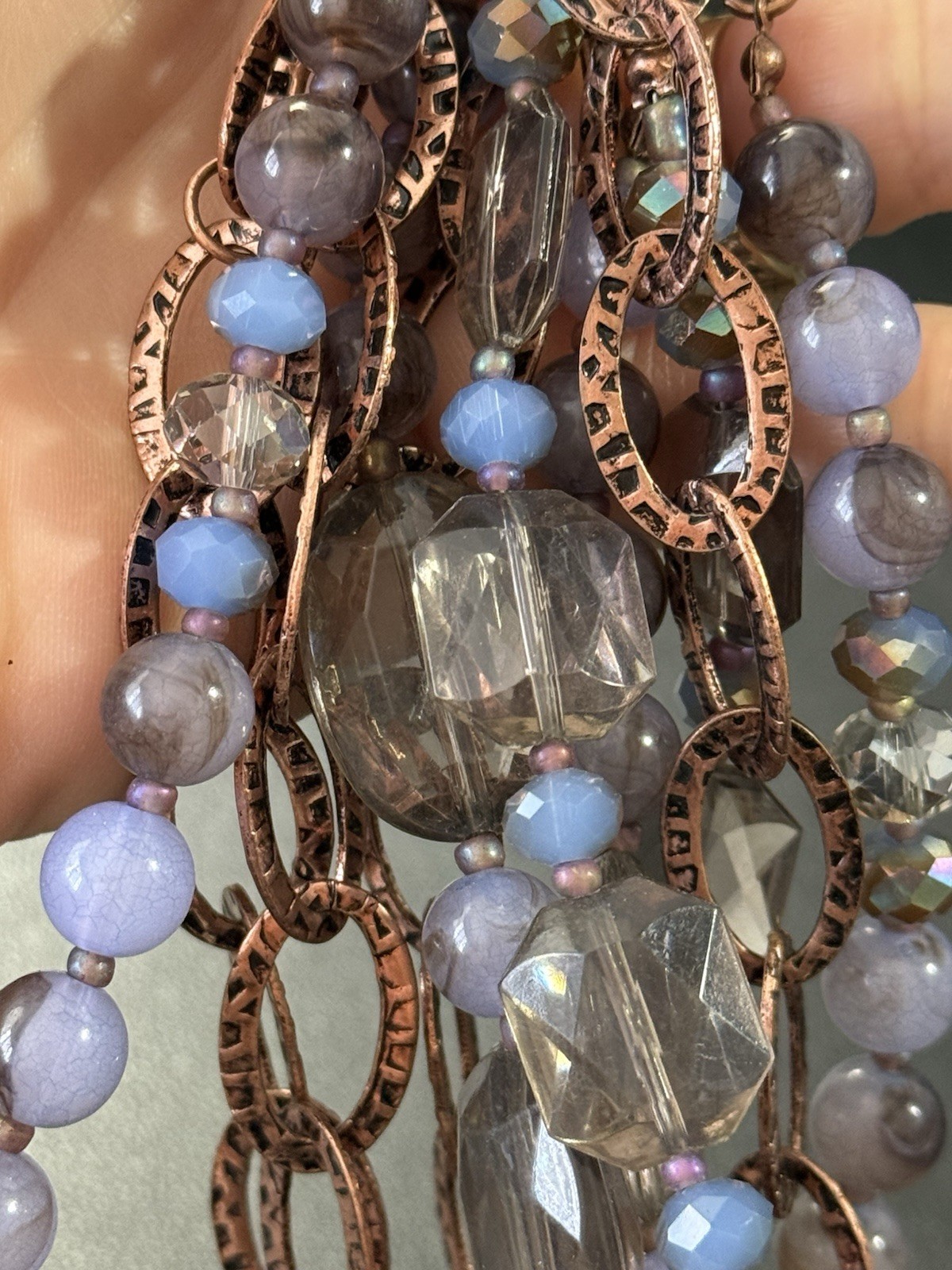 Vintage Premier Designs Marbled Beaded Multi Strand Necklace Copper Tone H8