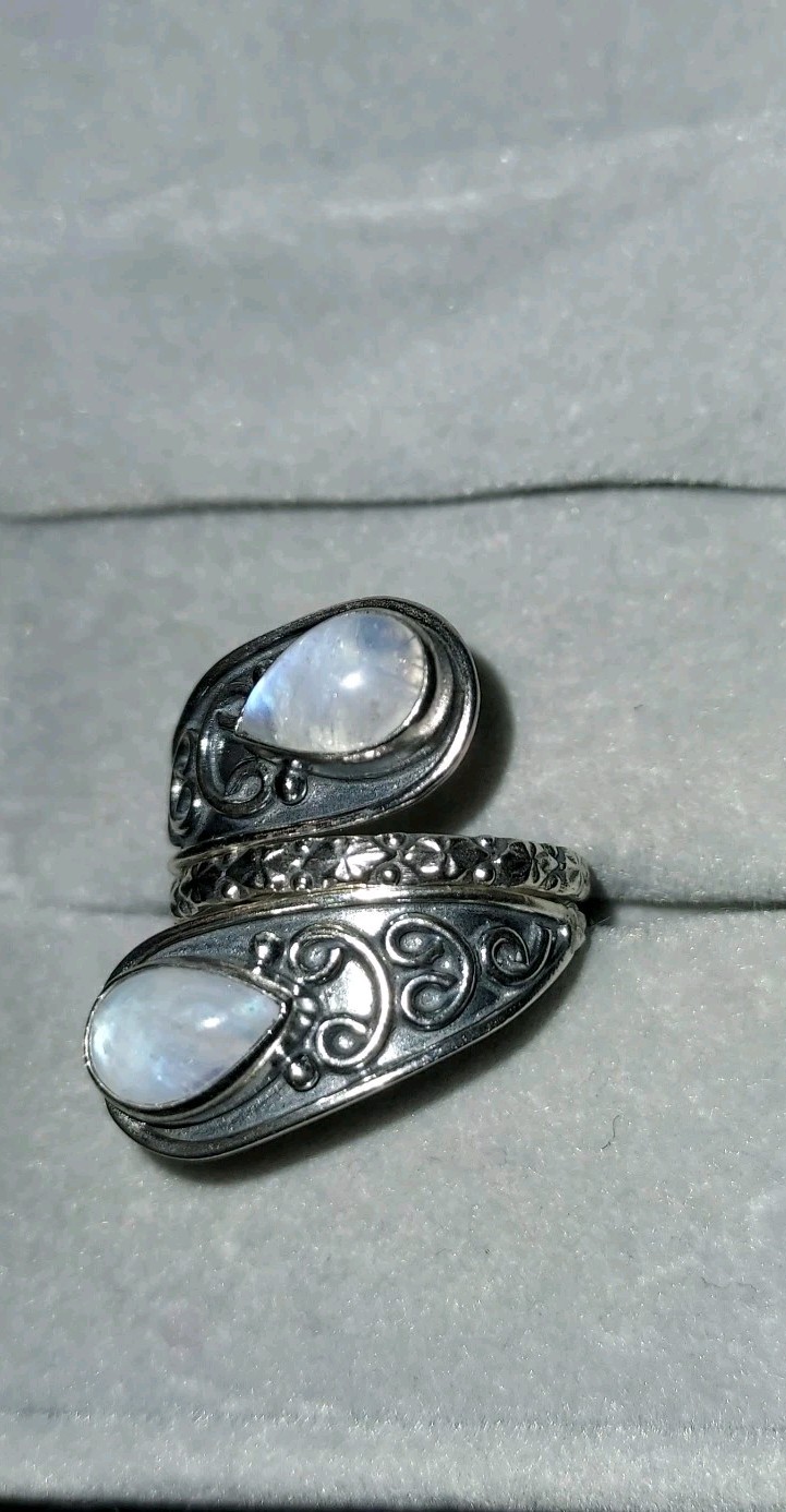 Vintage 925 Sterling Silver Genuine Moonstone Wrap Ring-Size 8-NJ