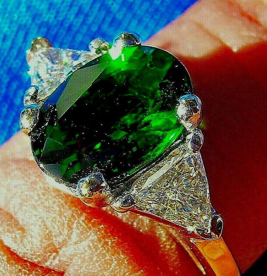 Original EARTH MINED Tourmaline DIAMOND Deco Engagement Ring 14K WHITE GOLD S 7