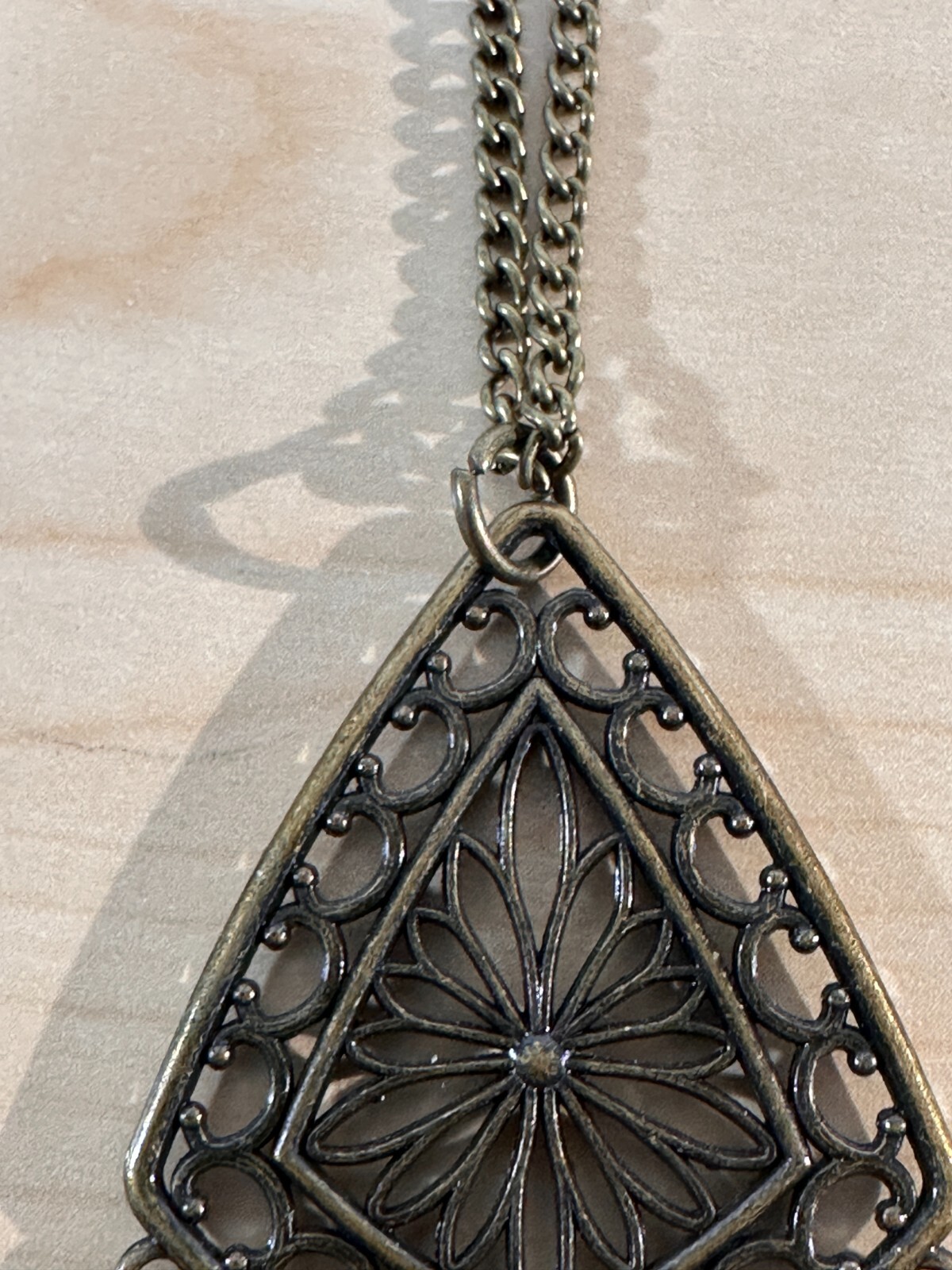 Vintage Bronze Color BOHO Tribal Dangle Pendant Necklace 14 inches