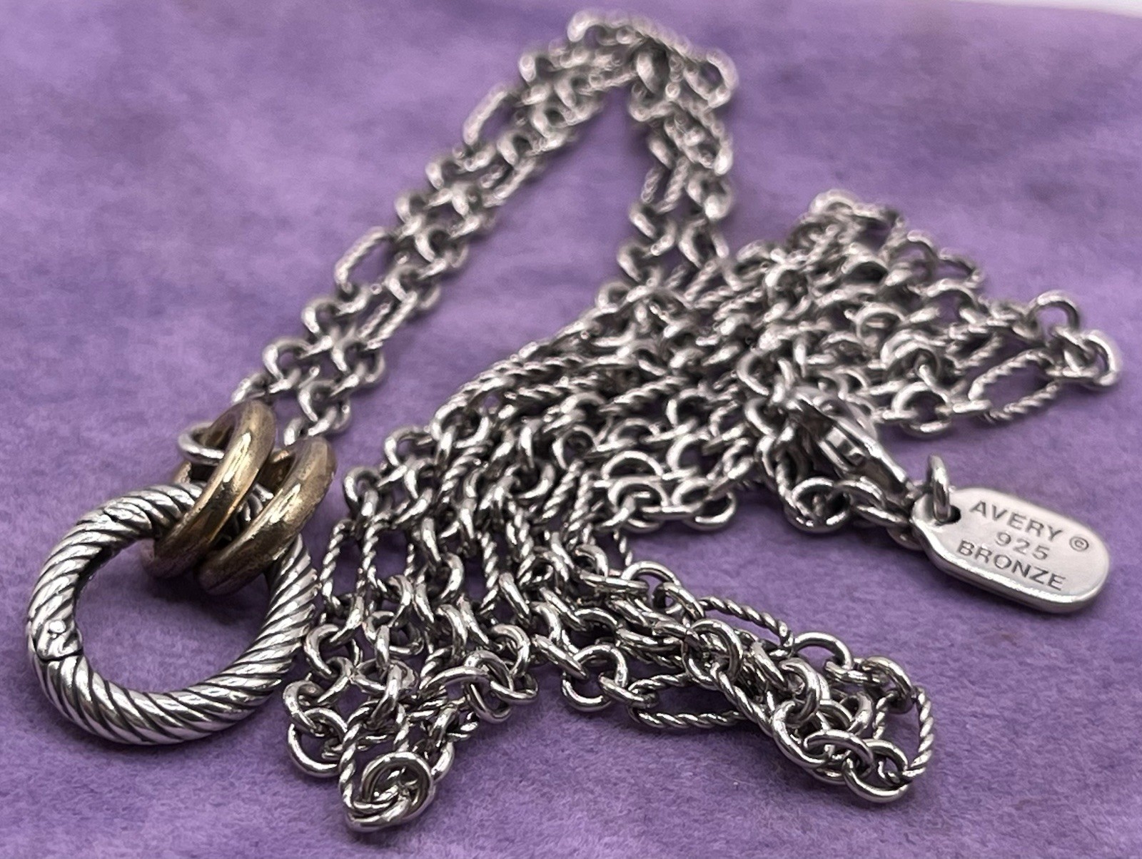 Retired James Avery Oval Links Sterling Silver & Bronze 31” Necklace AVERY BOX