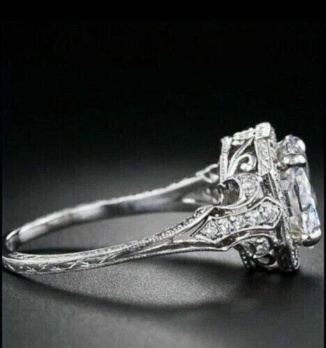 3.8Ct Art Deco Style Round Lab Created Diamond Engagement 14K White Gold FN Ring