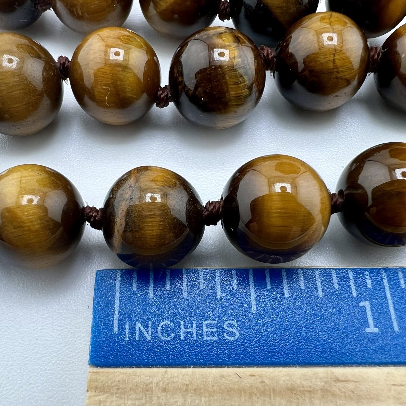 VTG Estate Tiger’s Eye Hand-Knotted Necklace Gemstone Beads Barrel Hook Clasp