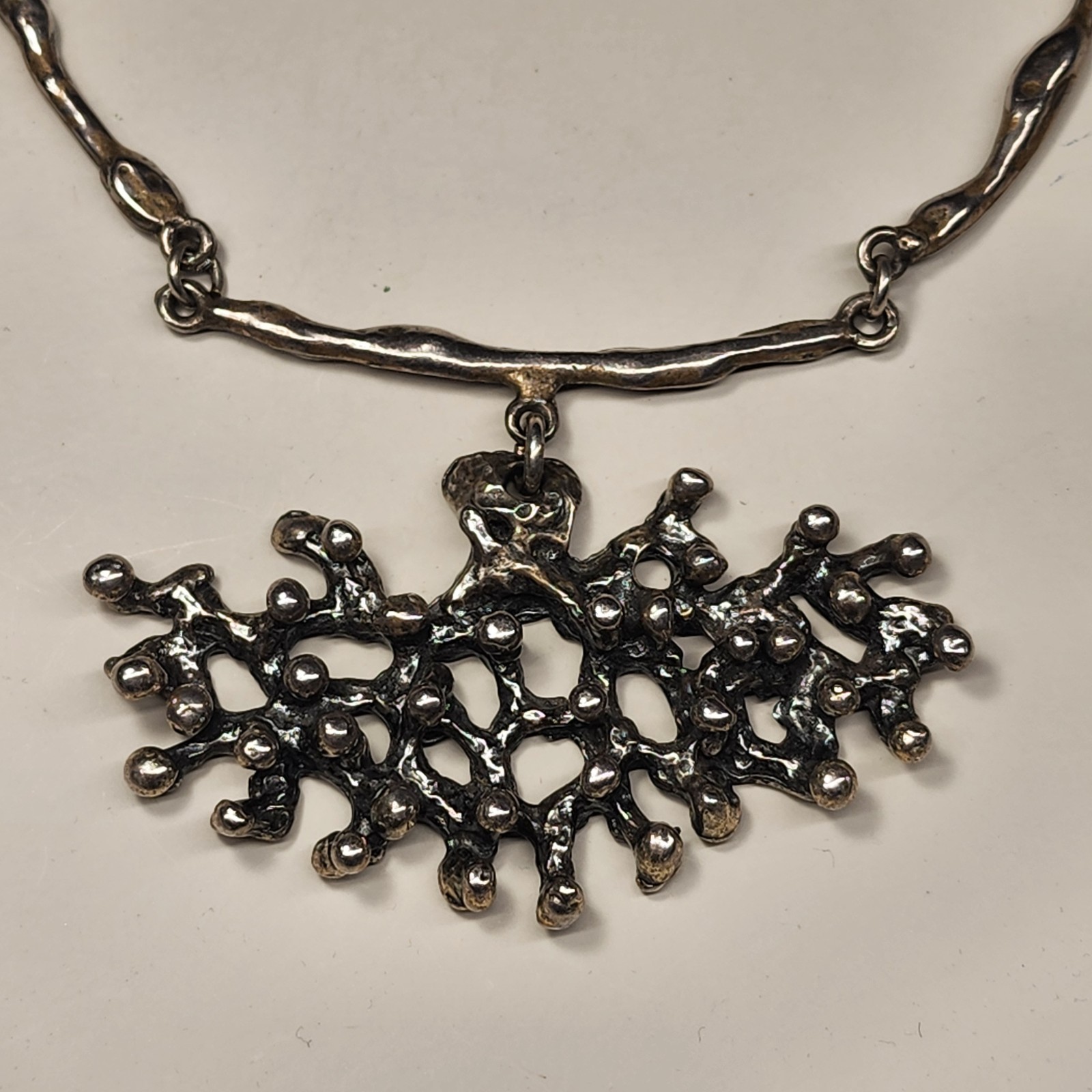 Mid-Century Modern Rare Brutalist Necklace GSM Abstract Pendant/ Chain 13″