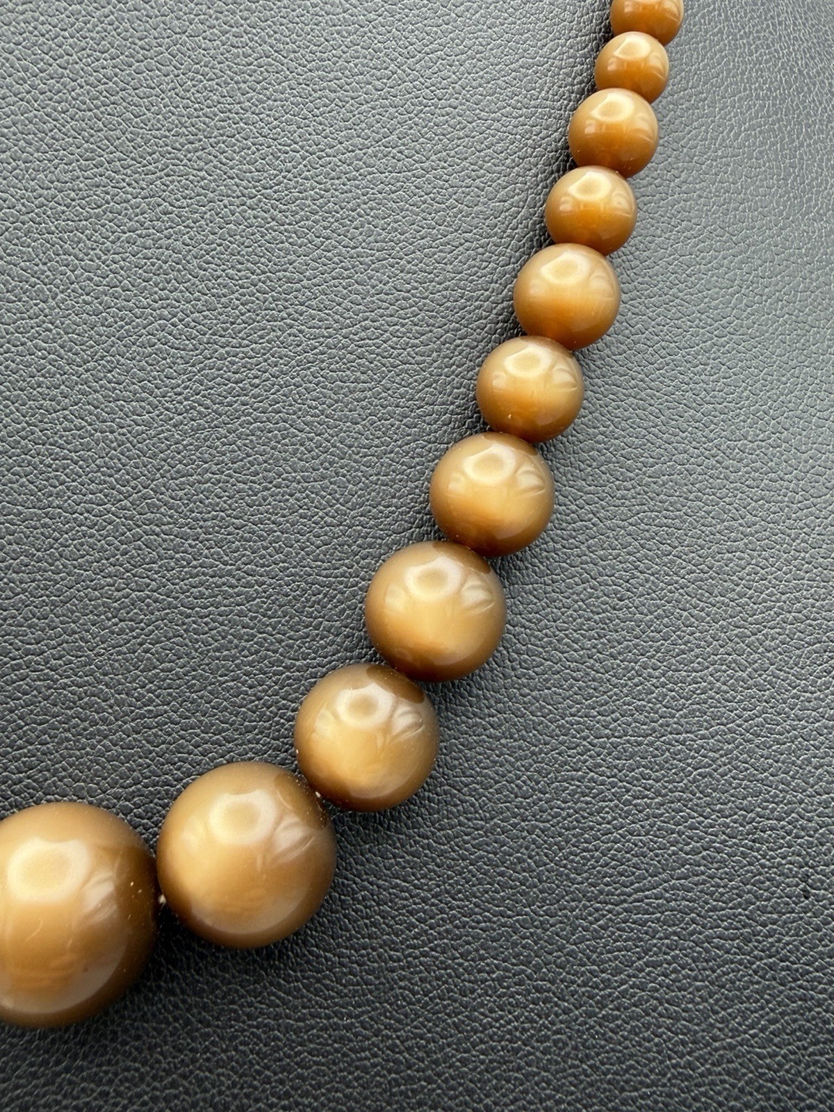 Vintage Brown Moonglow Lucite Bead Necklace & Matching Screw-On Earrings Set