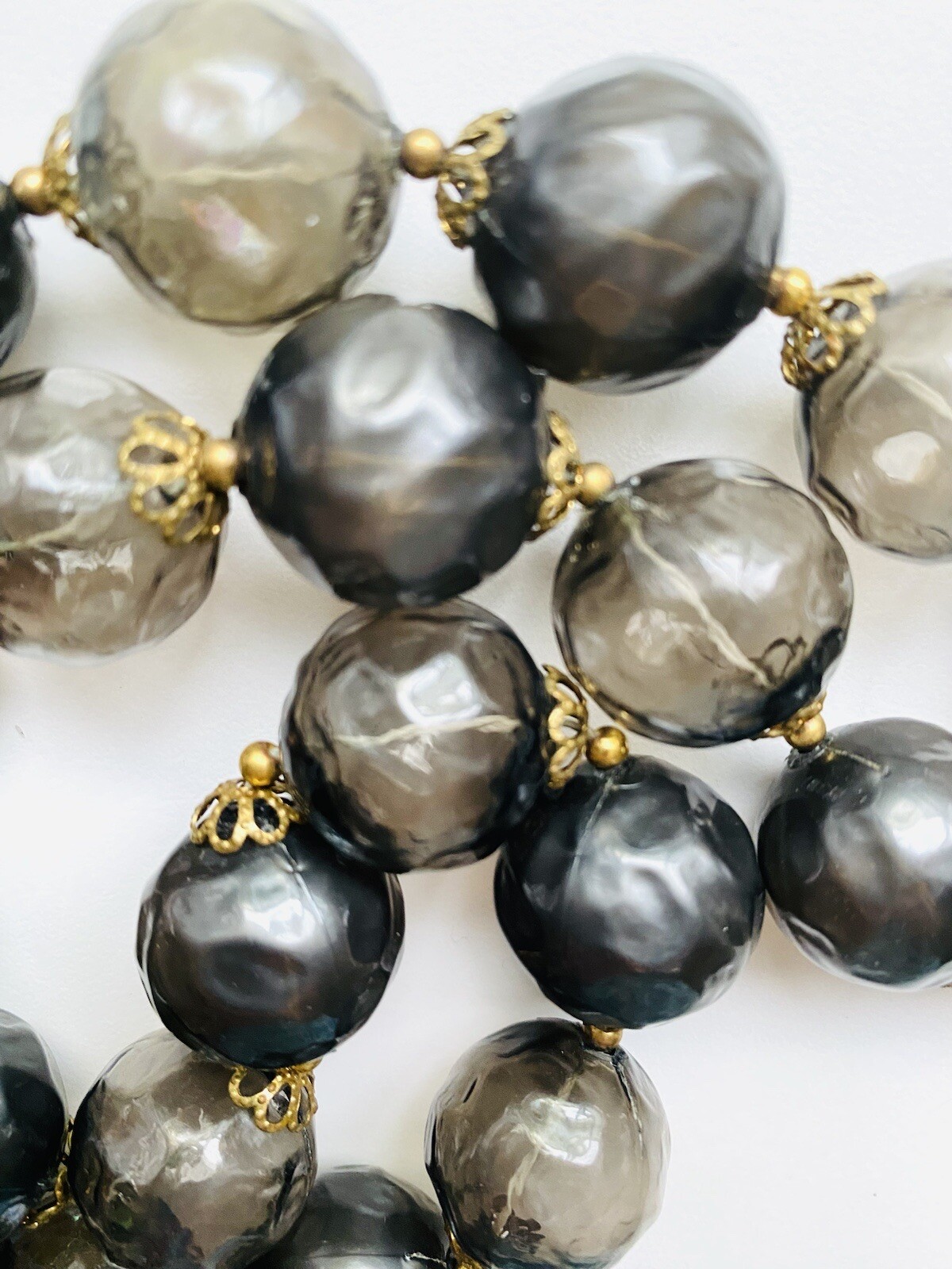 Vintage Hollow Globe Shaped Smokey Bead Necklace (2358)