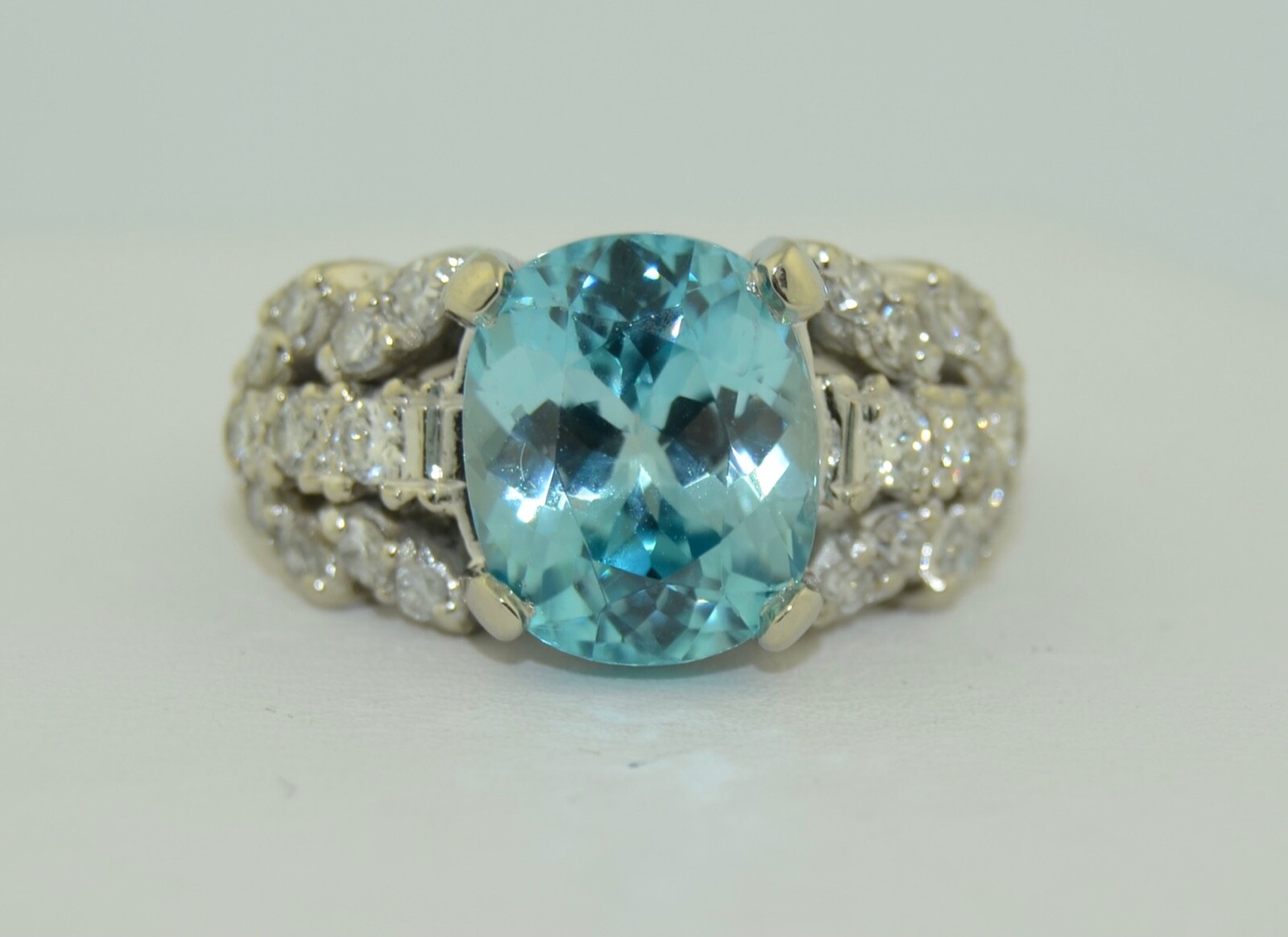 5.5 CTW Blue Zircon & Diamond Ring 14K White Gold