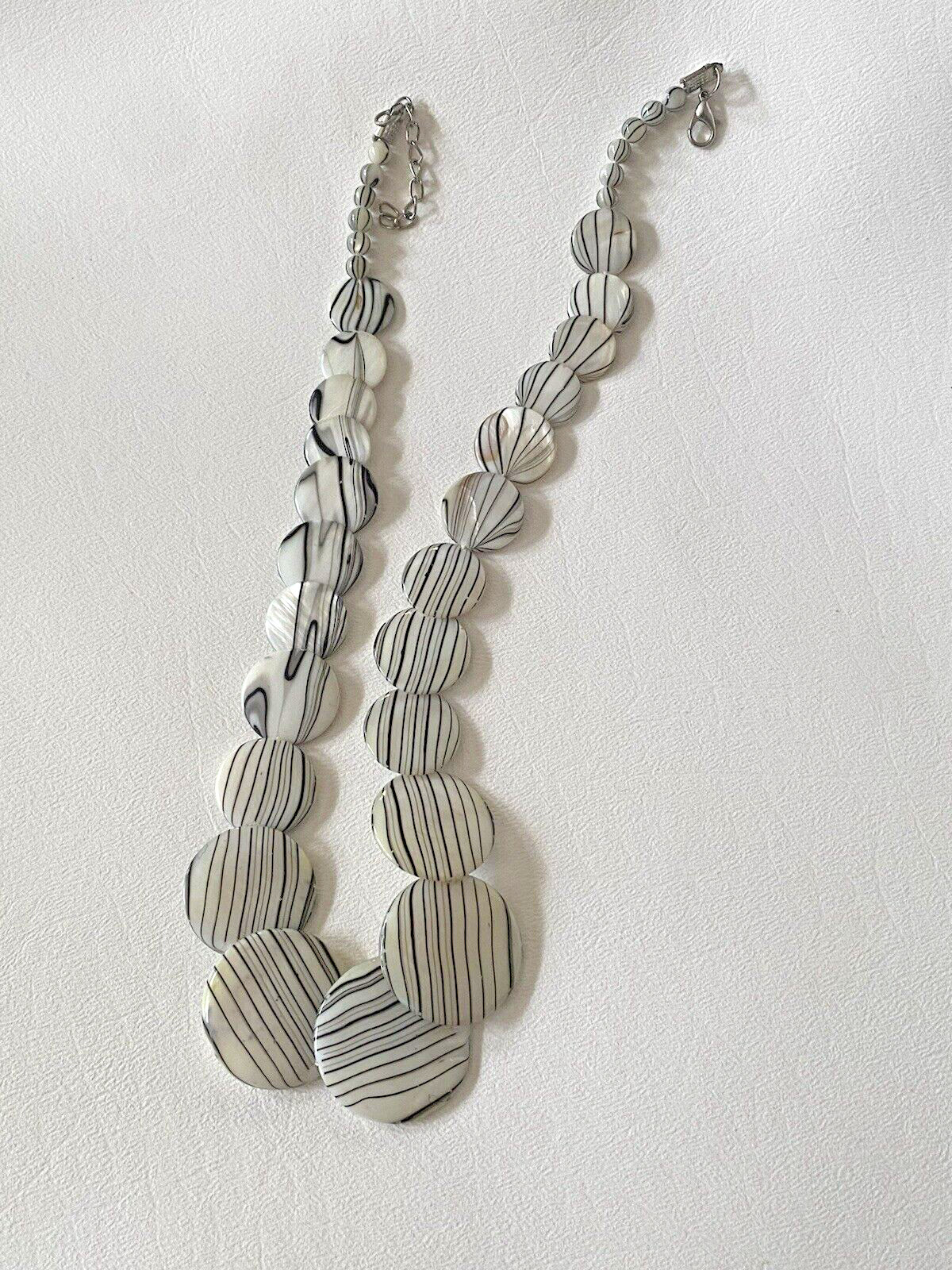 Reversible Vintage Bone Or Stone Bead Necklace – Flat Disk Beads – 18″ Lobster