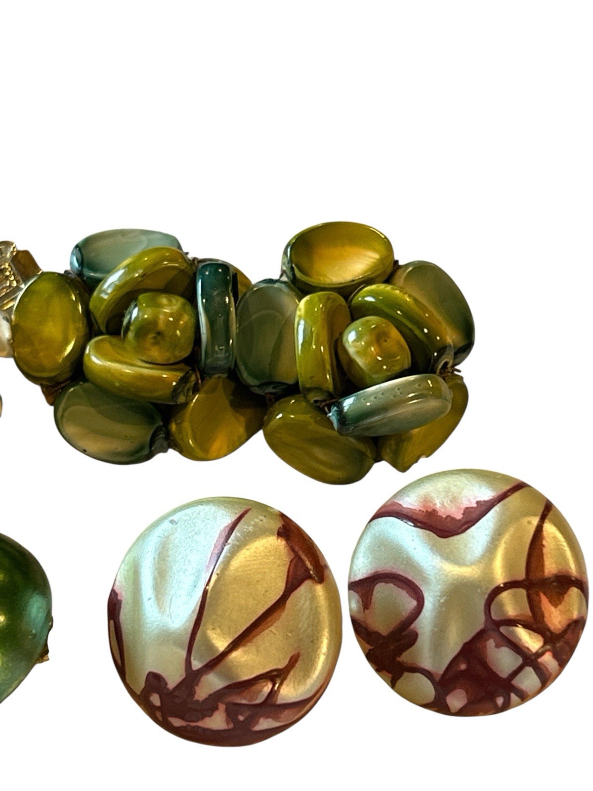 Vintage Set of 4 Multi Material Gold Tone Earrings Clip On Hong Kong Japan