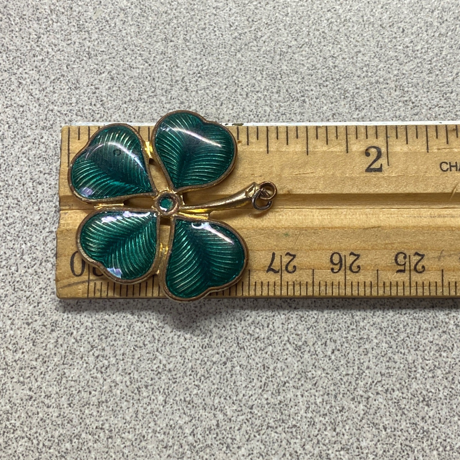 Vintage Gold Tone Green Enamel Four Leaf Clover Charm Pendant Lucky Symbol