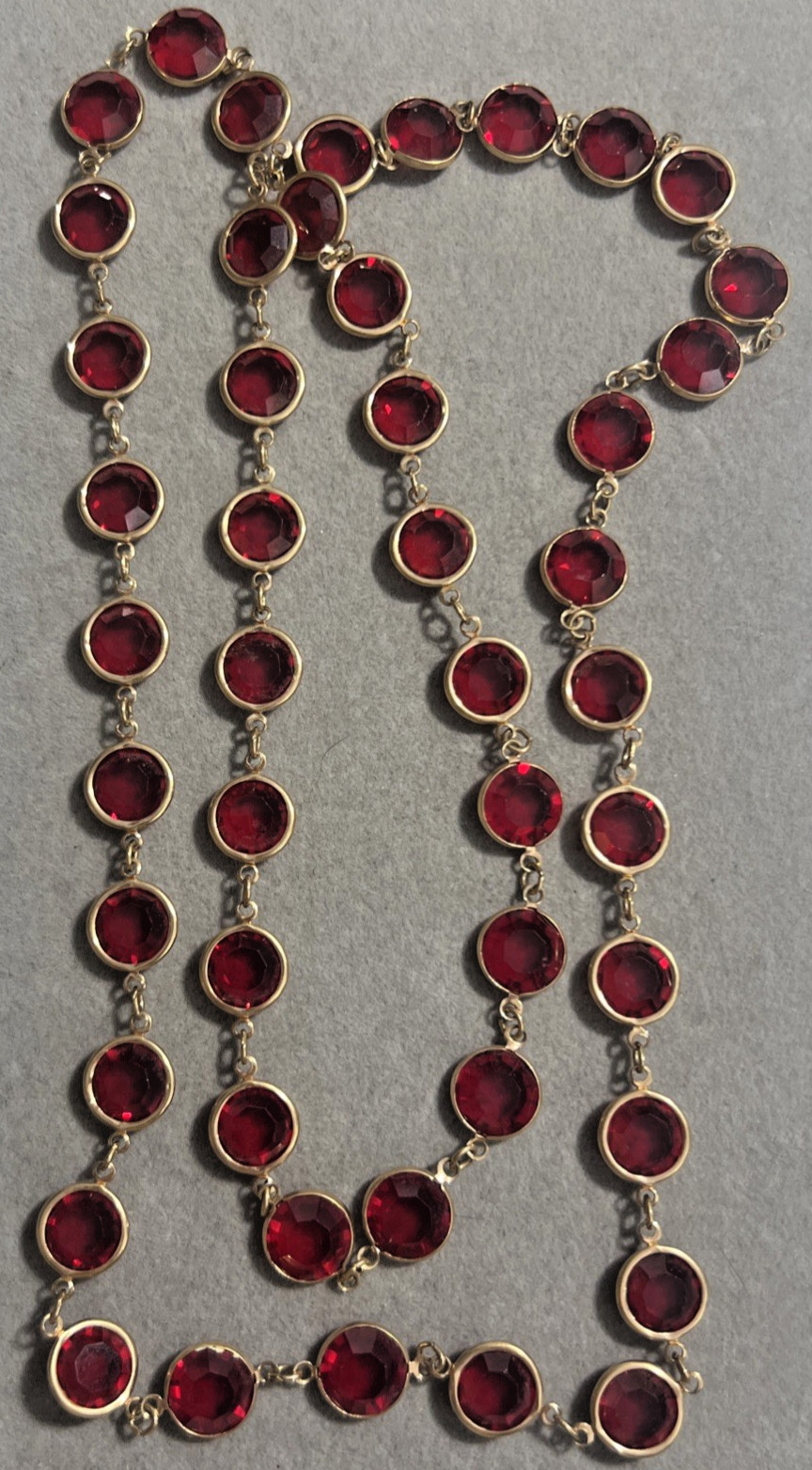 Vintage Swarovski Red Crystal Bezel Set Necklace 34”