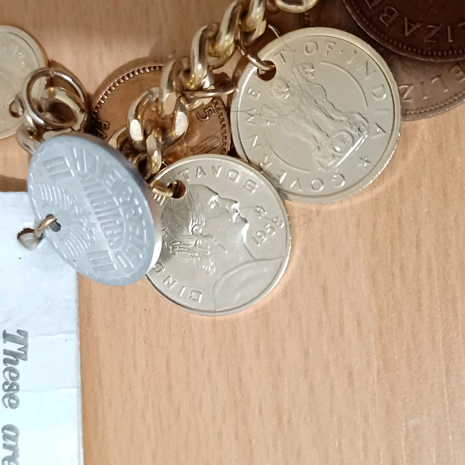 Vintage 14 Coin Bracelet Coins From Around The World 7”