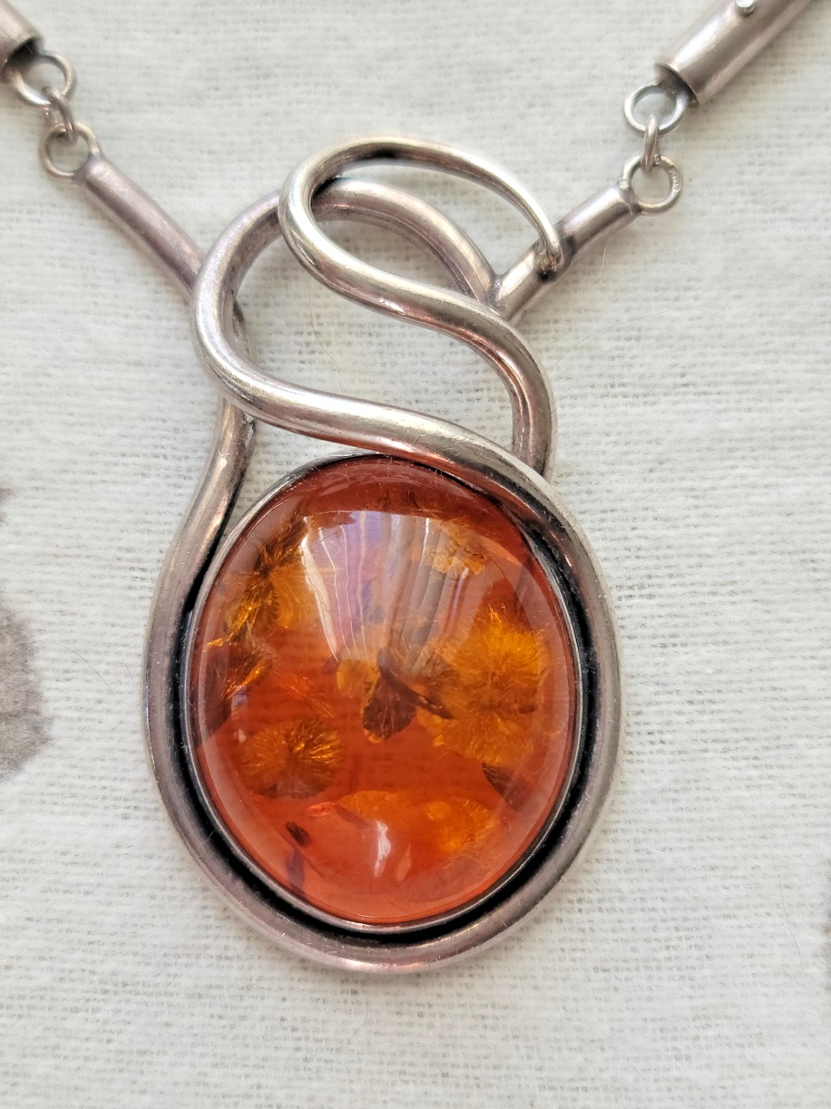 Statement Piece-925 Sterling & LARGE Baltic Amber Cabochon Leather Cord Necklace
