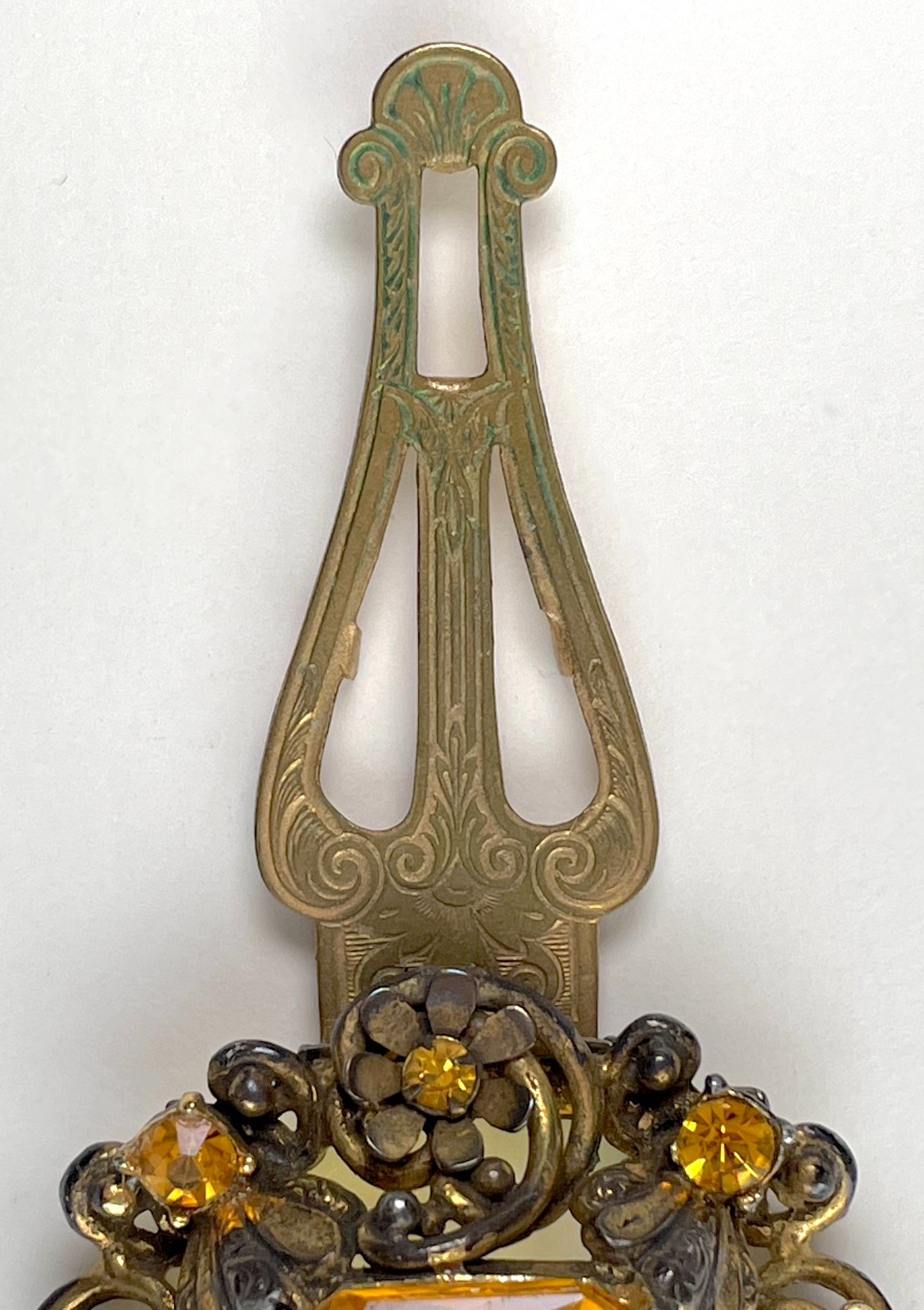 Victorian Clip Brooch | Massive Faux Citrine in Goldtone Metal – Astonishing!