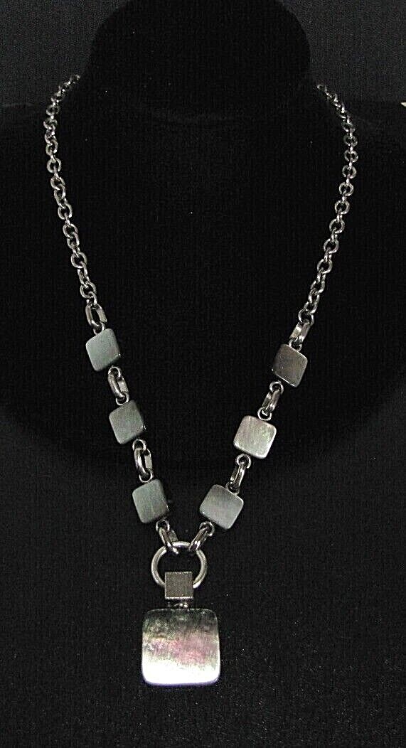 Cecilia Bringheli Necklace Vintage Black Silver Lucite Pendant Square Signed