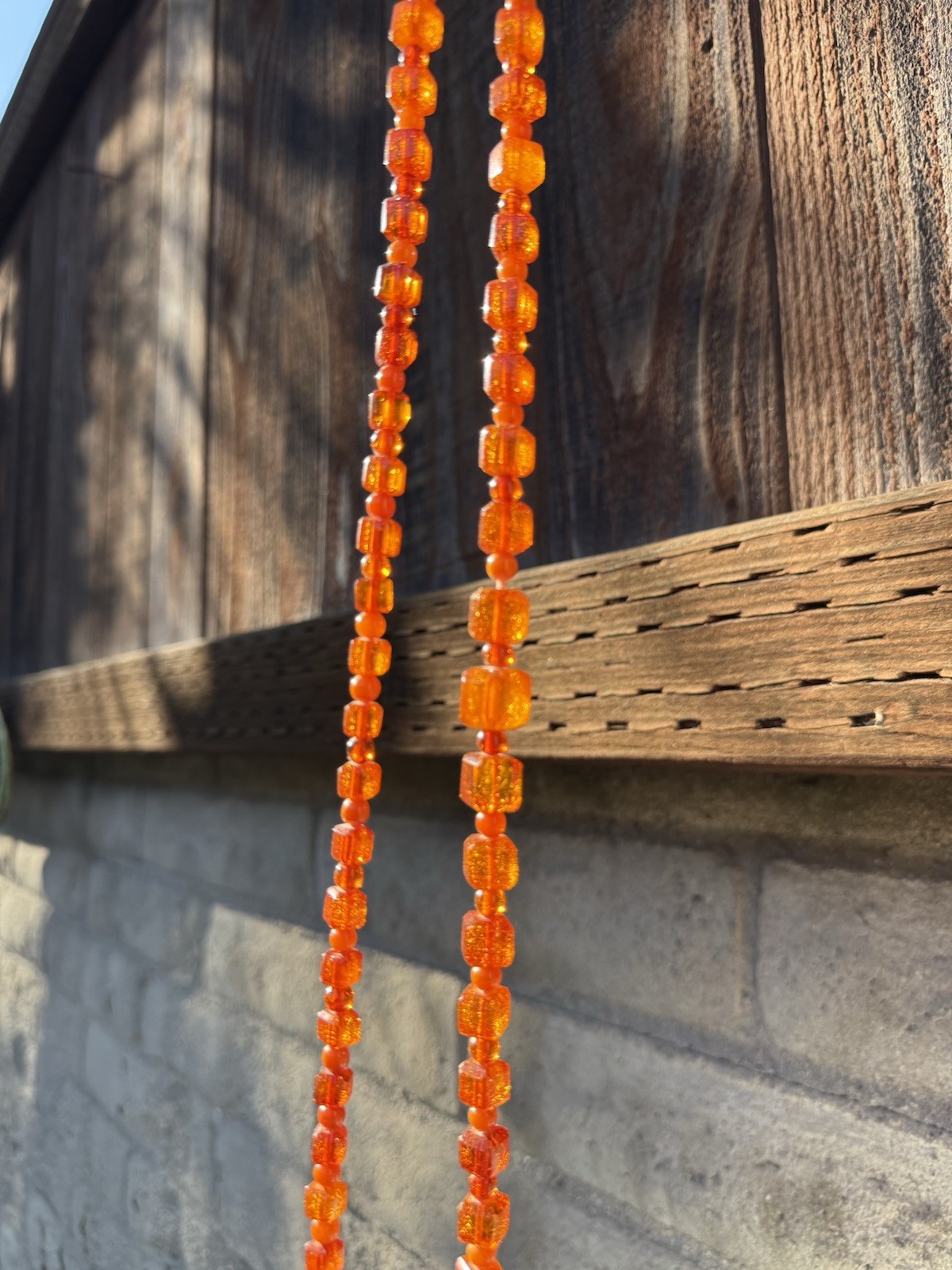 39” 47g Honey Amber Catalin Bakelite Graduated Cube Bead Necklace