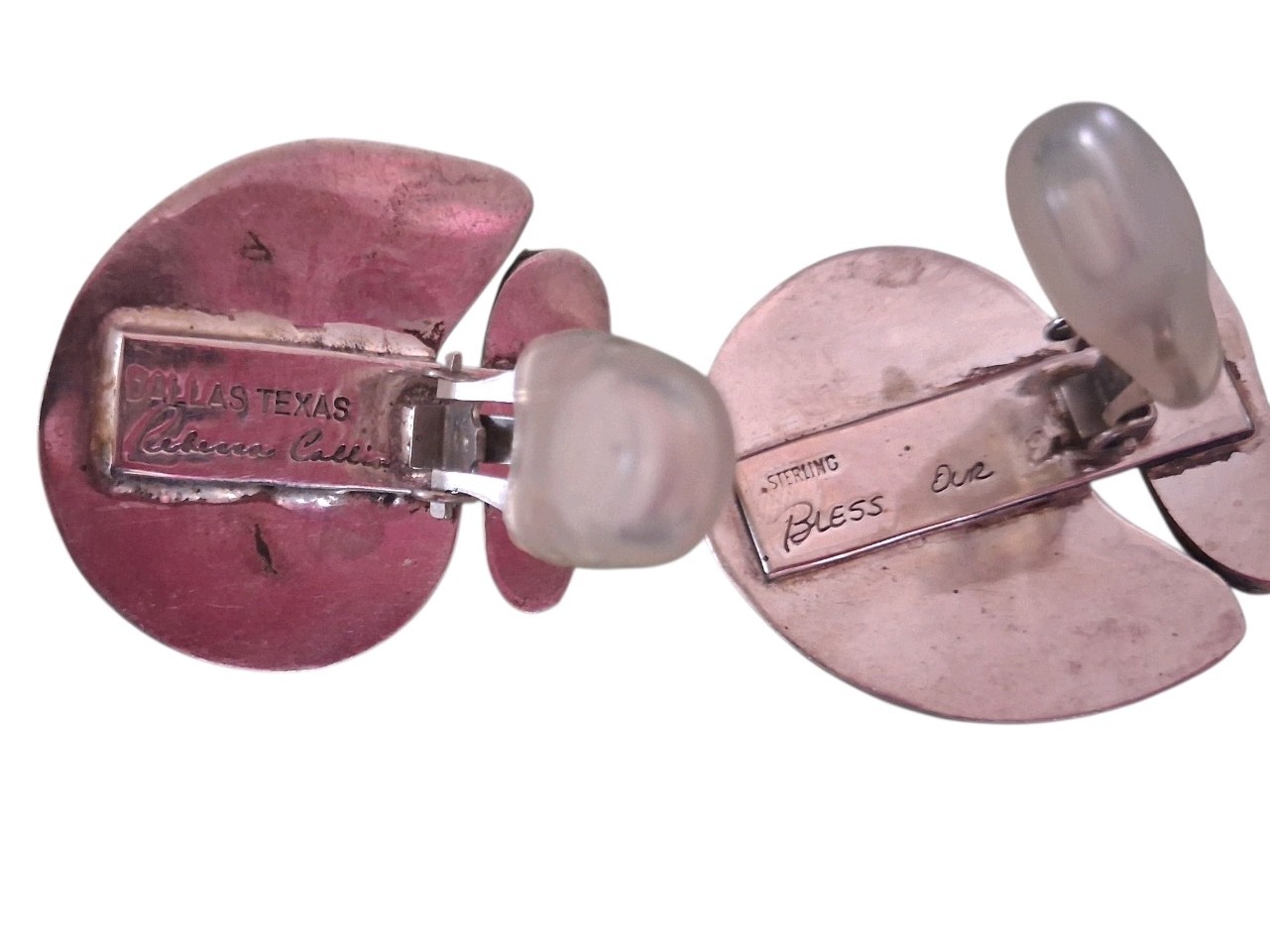 Rebecca Collins Dallas TX Sterling Silver Clip Earrings Vintage Designer 5a