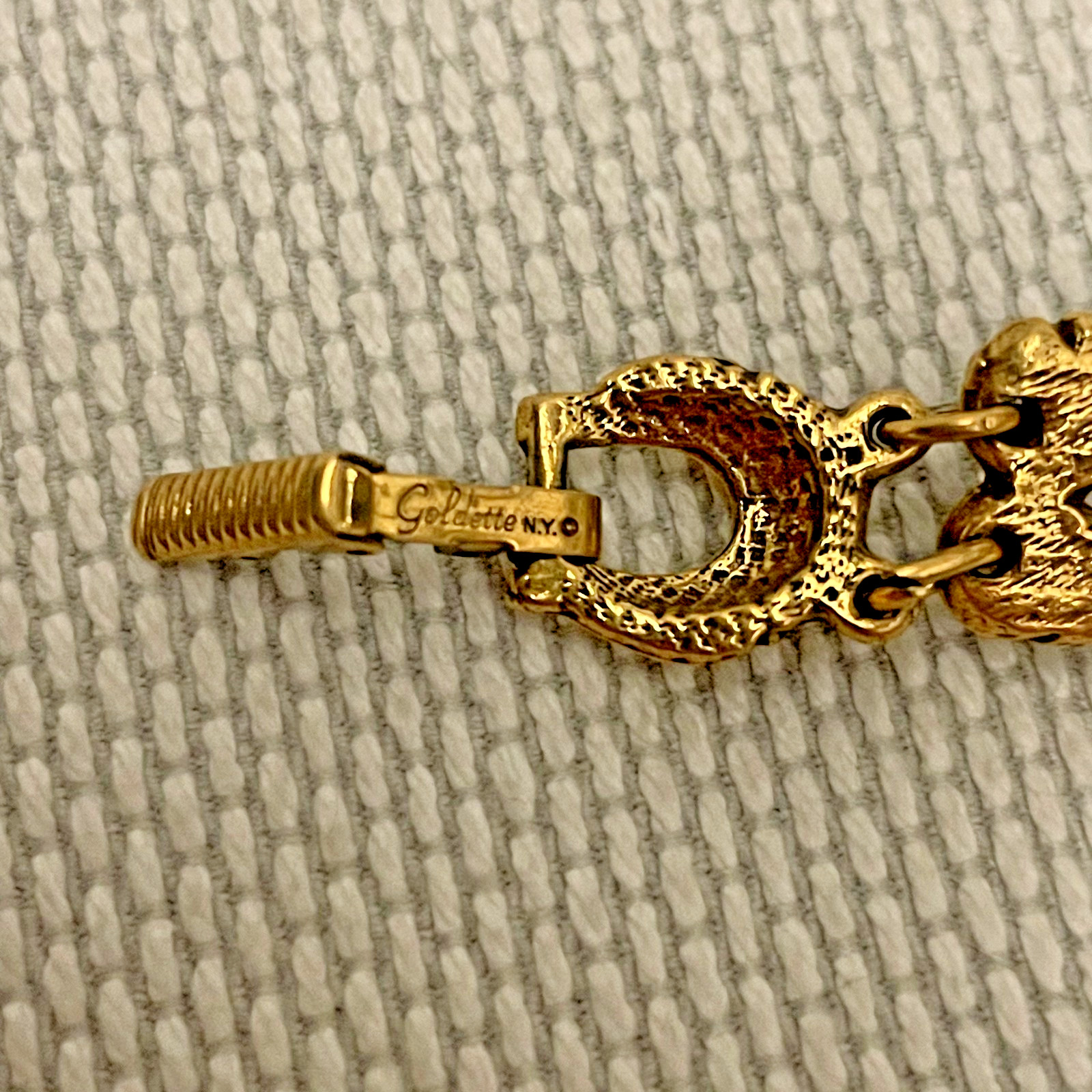 Vintage Goldette N.Y. Gold Tone Art Nouveau Bracelet w Faux Turquoise Cabochons