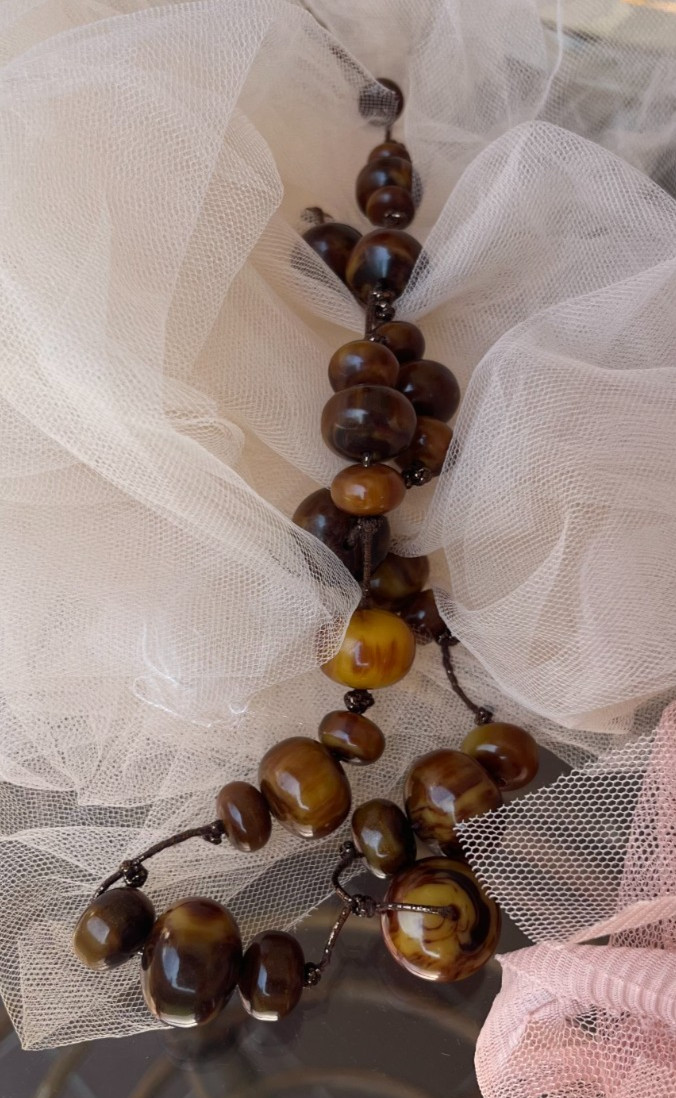 Vintage Butterscotch Egg Yolk Amber Bakelite Tortoise Shell Imitation Bead Neckl