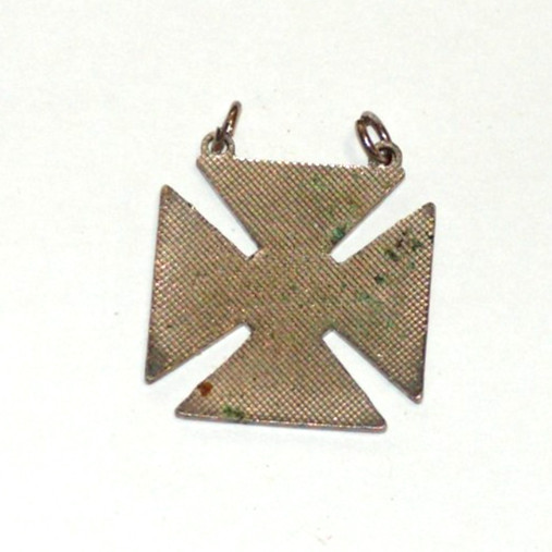 Vintage Iron Cross Pendant Double Loop Enameled Necklace Charm