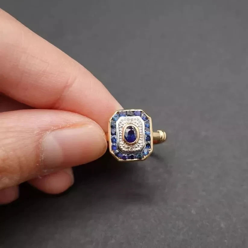 Art Deco Style Oval Lab-Created Sapphire Stone Halo Ring 925 Silver Gold Finish