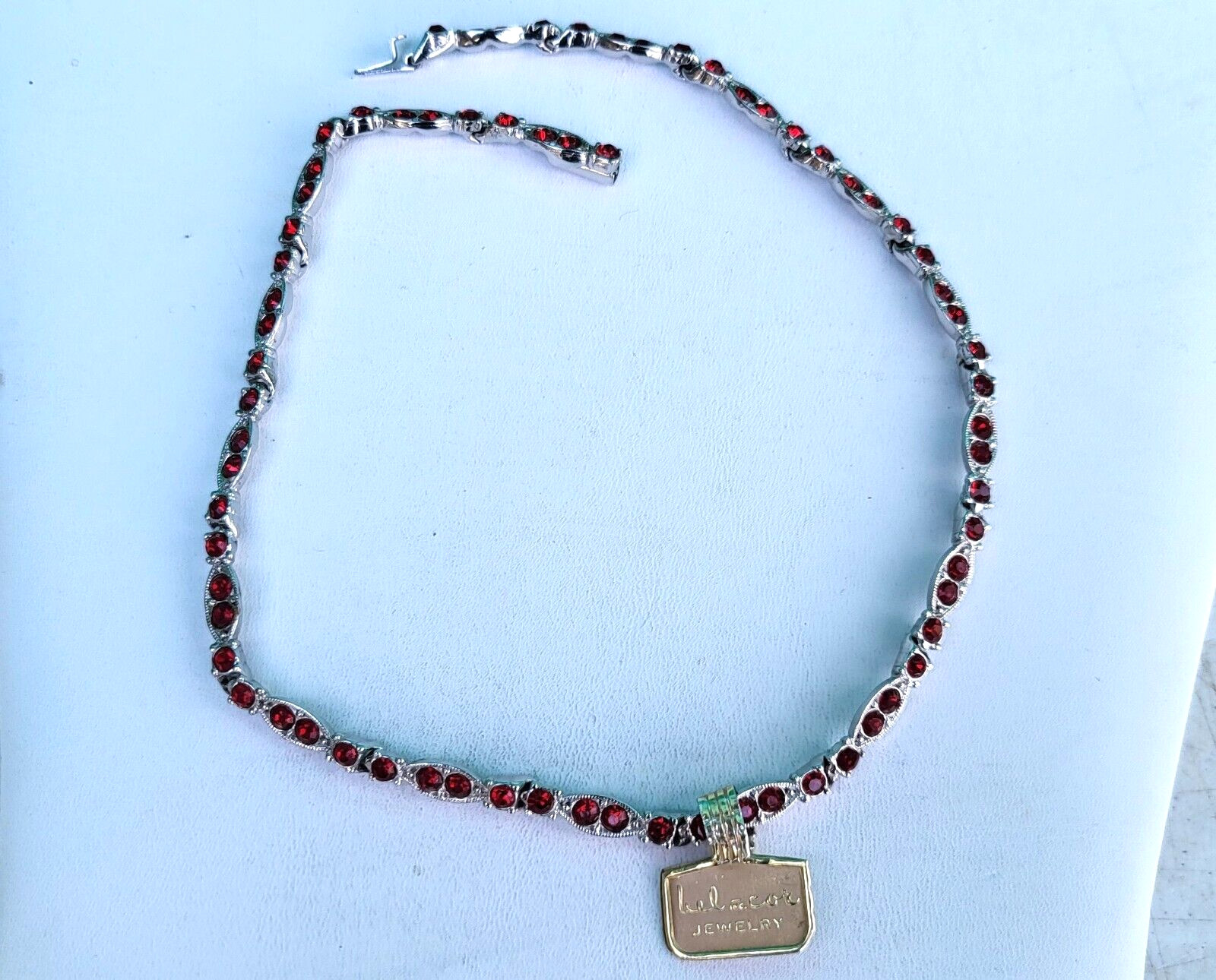 Red Rhinestone Rhodium Choker Necklace & Bracelet Set BEL-COR c1950s NOS Unused