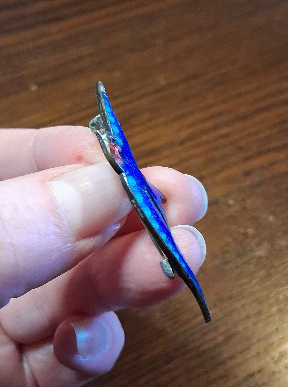 Antique Guilloche Enamel Bluebird Pin Brooch Slight Damage See Pics/Description
