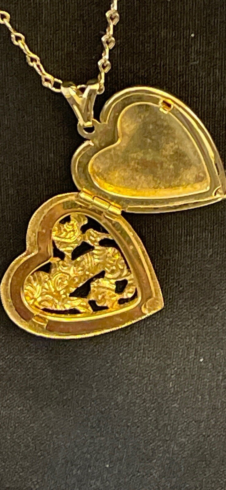 Signed1928-14k Gold Dipped Necklace W Heart Shaped Gold N Clear Crystals Locket