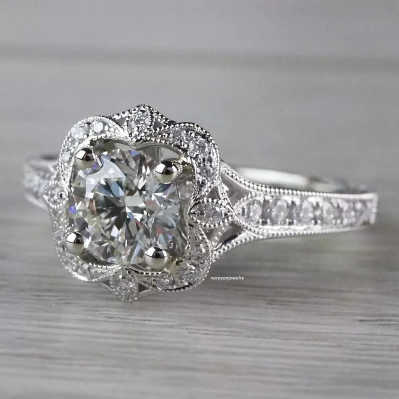2.5Ct Vintage Art Deco Style Lab Created Diamond Wedding 14K White Gold FN Ring